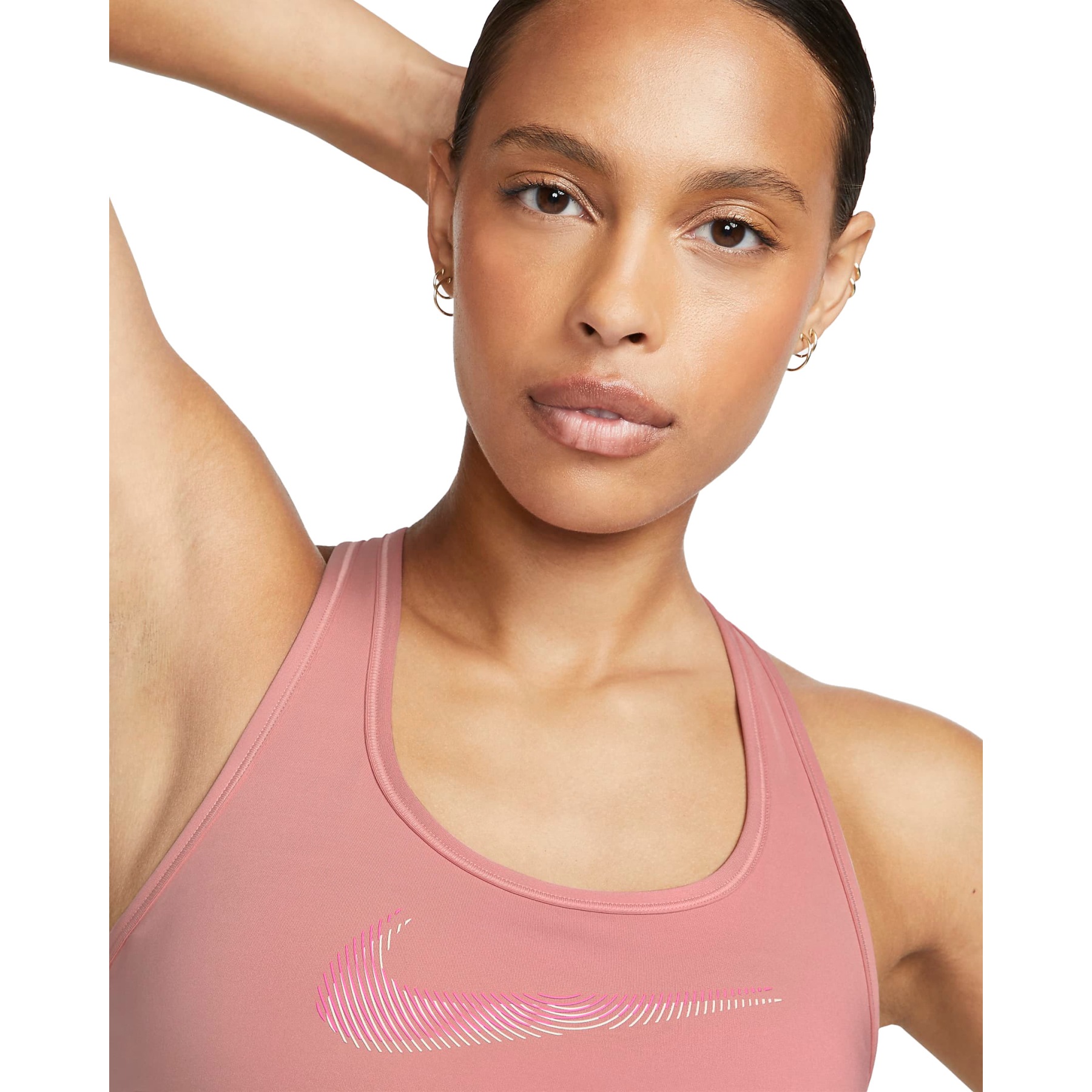 Nike Swoosh Women's Medium Support Sports Bra with padding - red  stardust/guava ice/laser FB4124-618