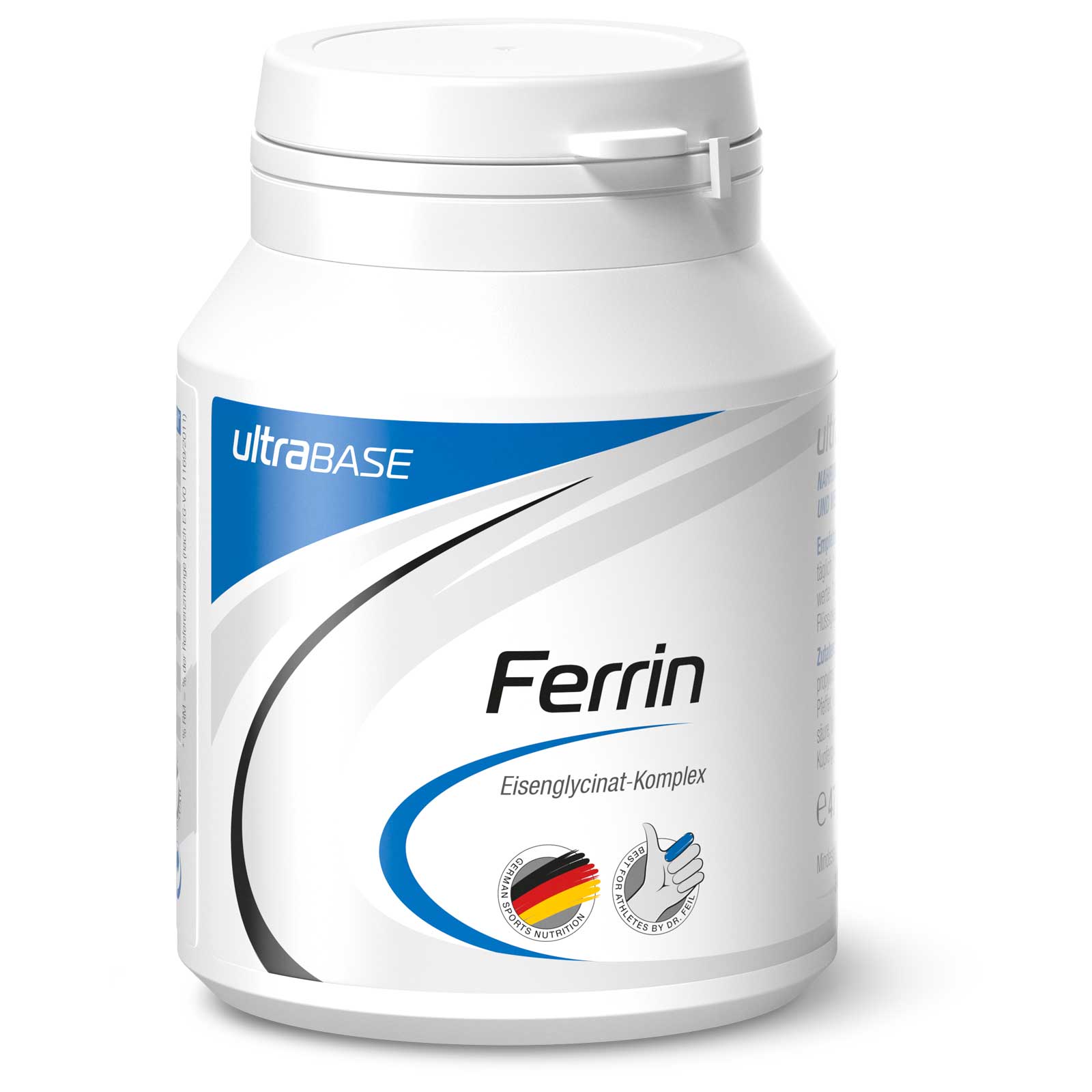 Productfoto van ultraSPORTS BASE Ferrin - Food Supplement with Iron - 90 Capsules (47g)
