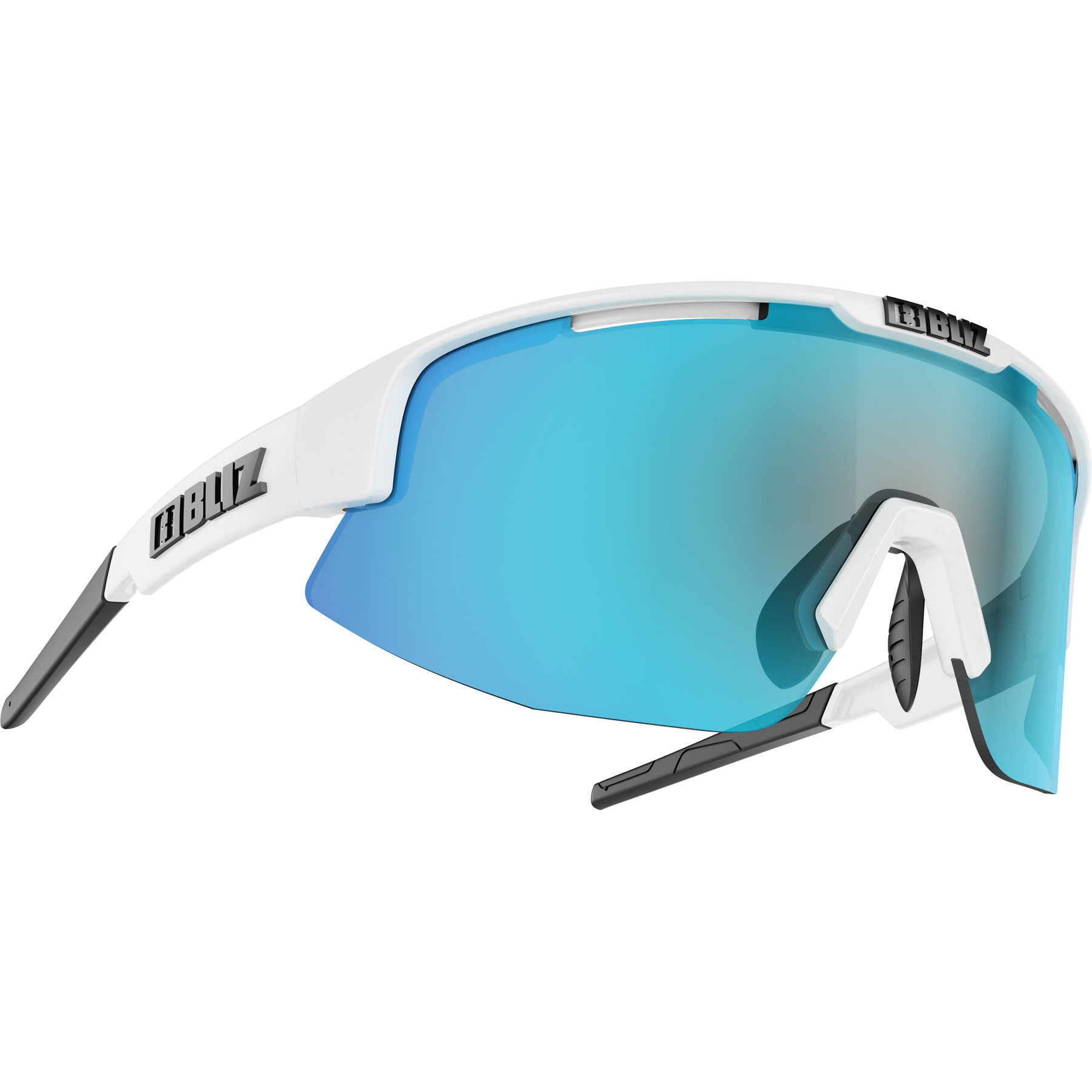 Picture of Bliz Matrix Small Glasses - Matt White / Smoke with Blue Multi