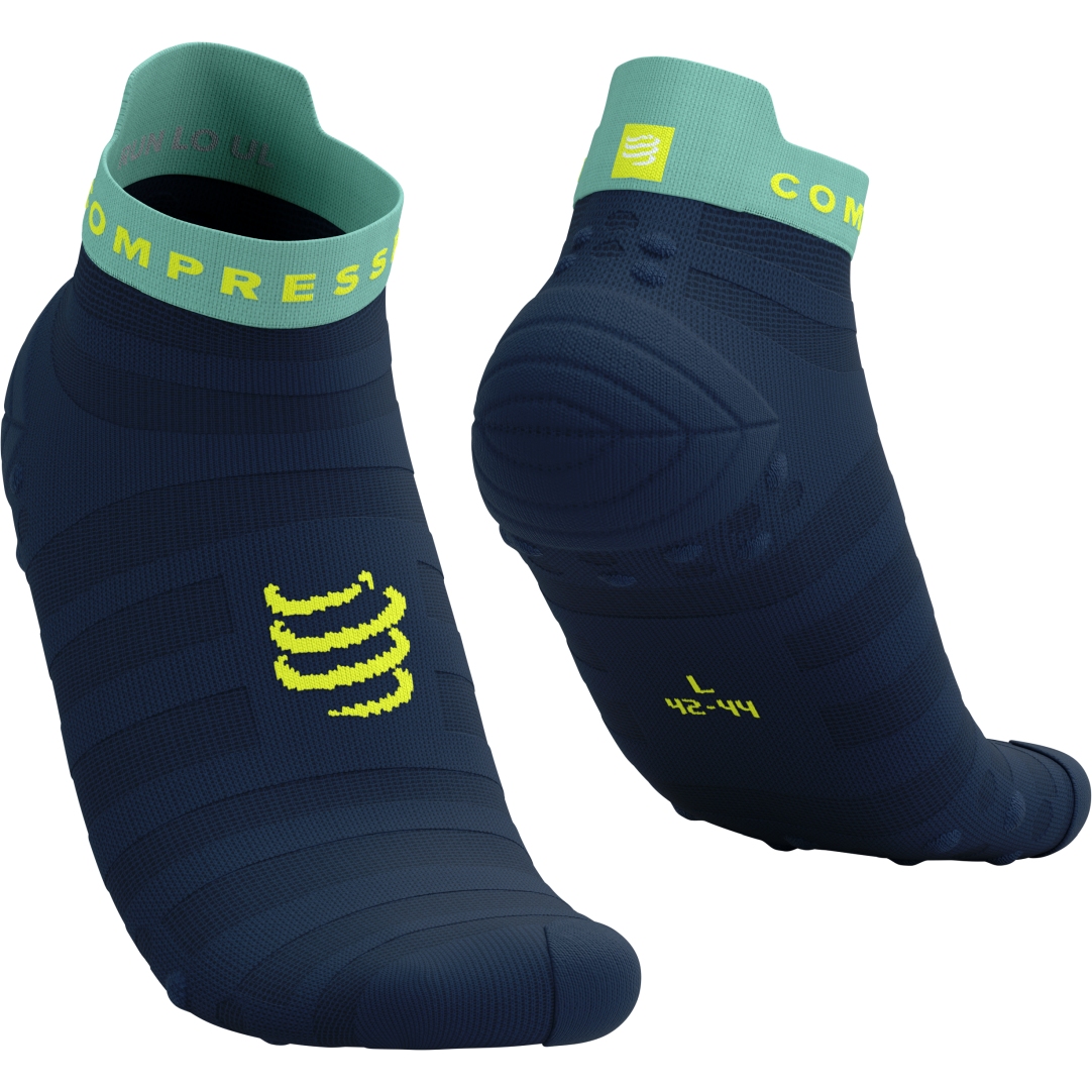 Picture of Compressport Pro Racing Compression Socks v4.0 Ultralight Run Low - dress blues/eggshell blue/green sheen