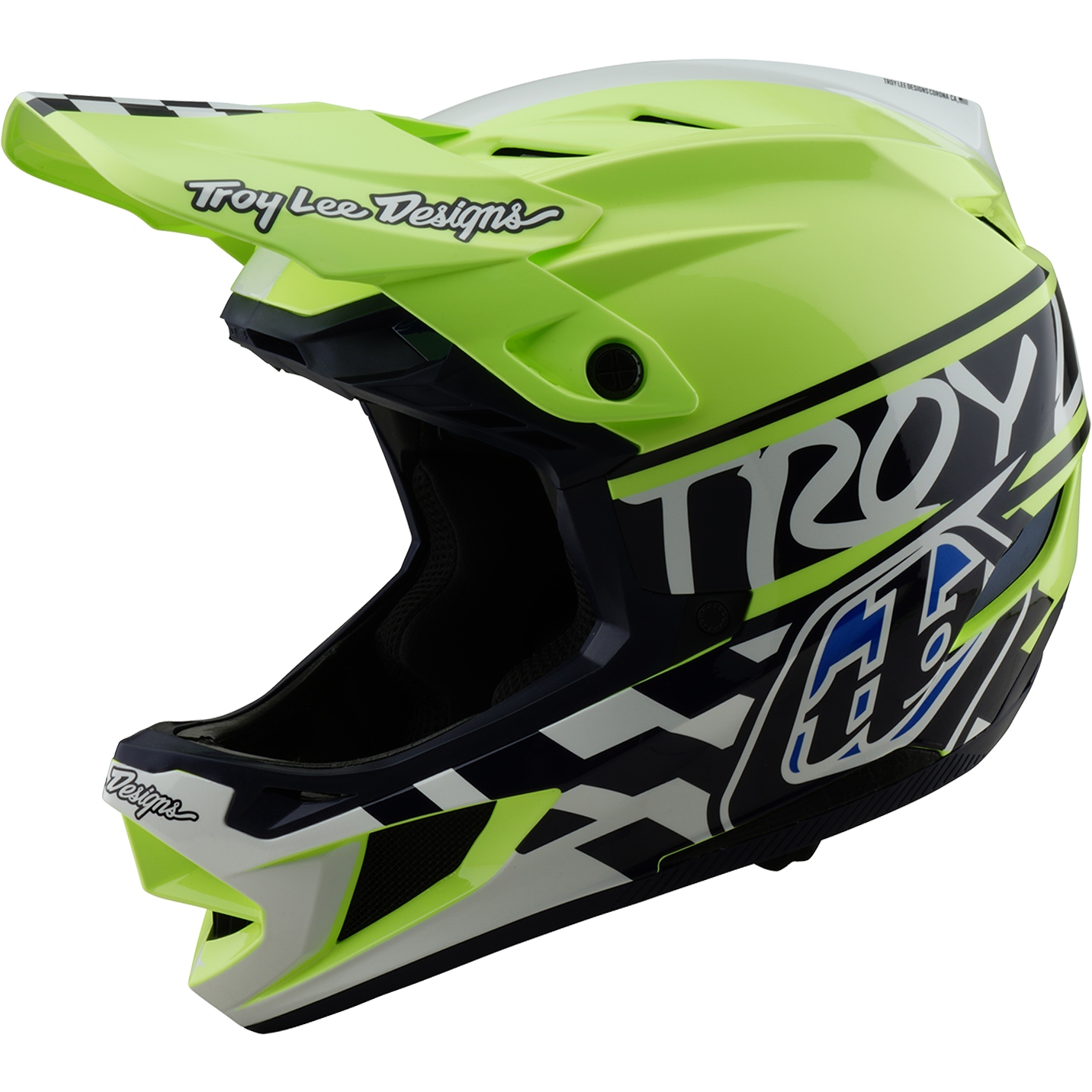 Productfoto van Troy Lee Designs D4 Polyacrylite MIPS Helm - Fifty-50 Navy/Glo Yellow