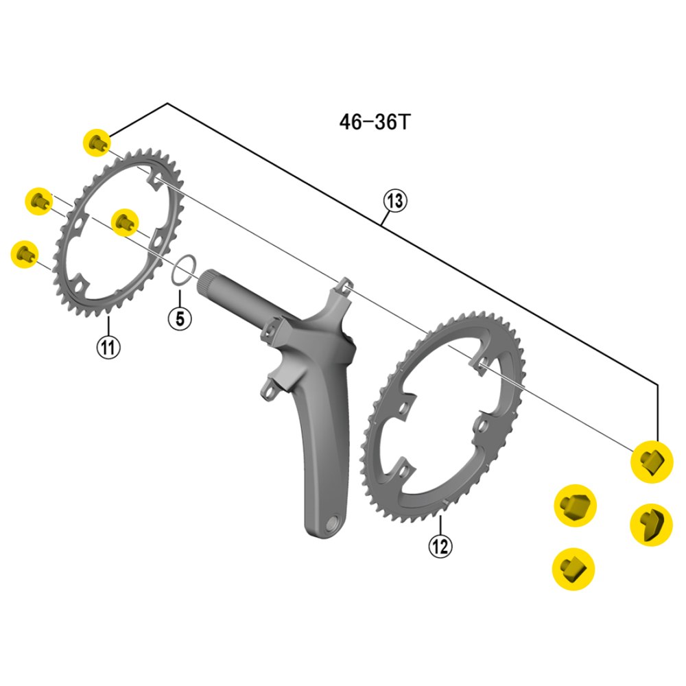 Image of Shimano Chainring Bolts for Ultegra FC-R8000 - 46-36T - 4 Pairs
