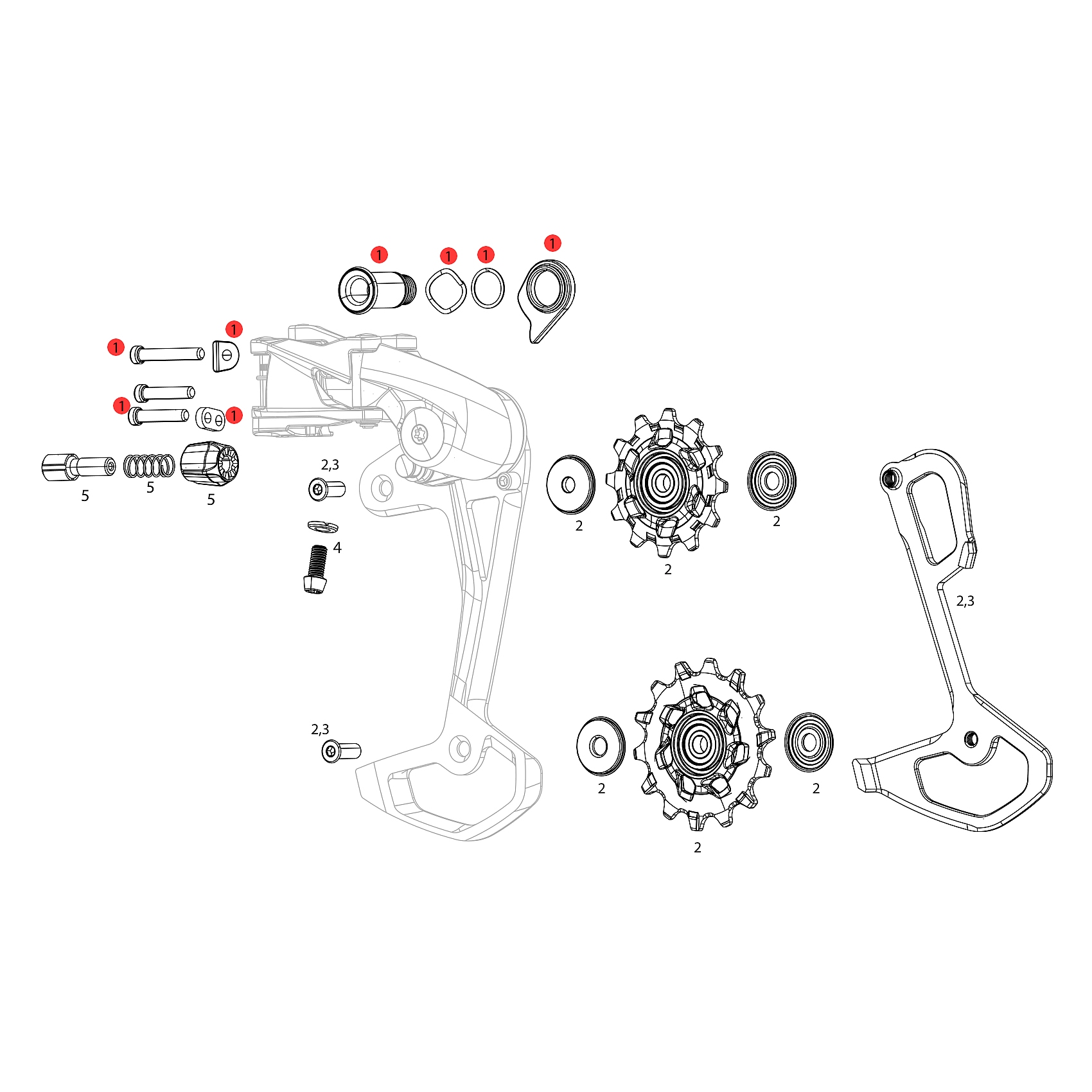 Picture of SRAM B-Bolt and Limit Screw Kit for Apex XPLR / Apex Eagle Rear Derailleur (D1) - 11.7518.108.000