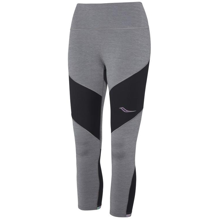 Picture of Saucony Time Trial Women&#039;s 3/4 Crop Tights - dark grey heather