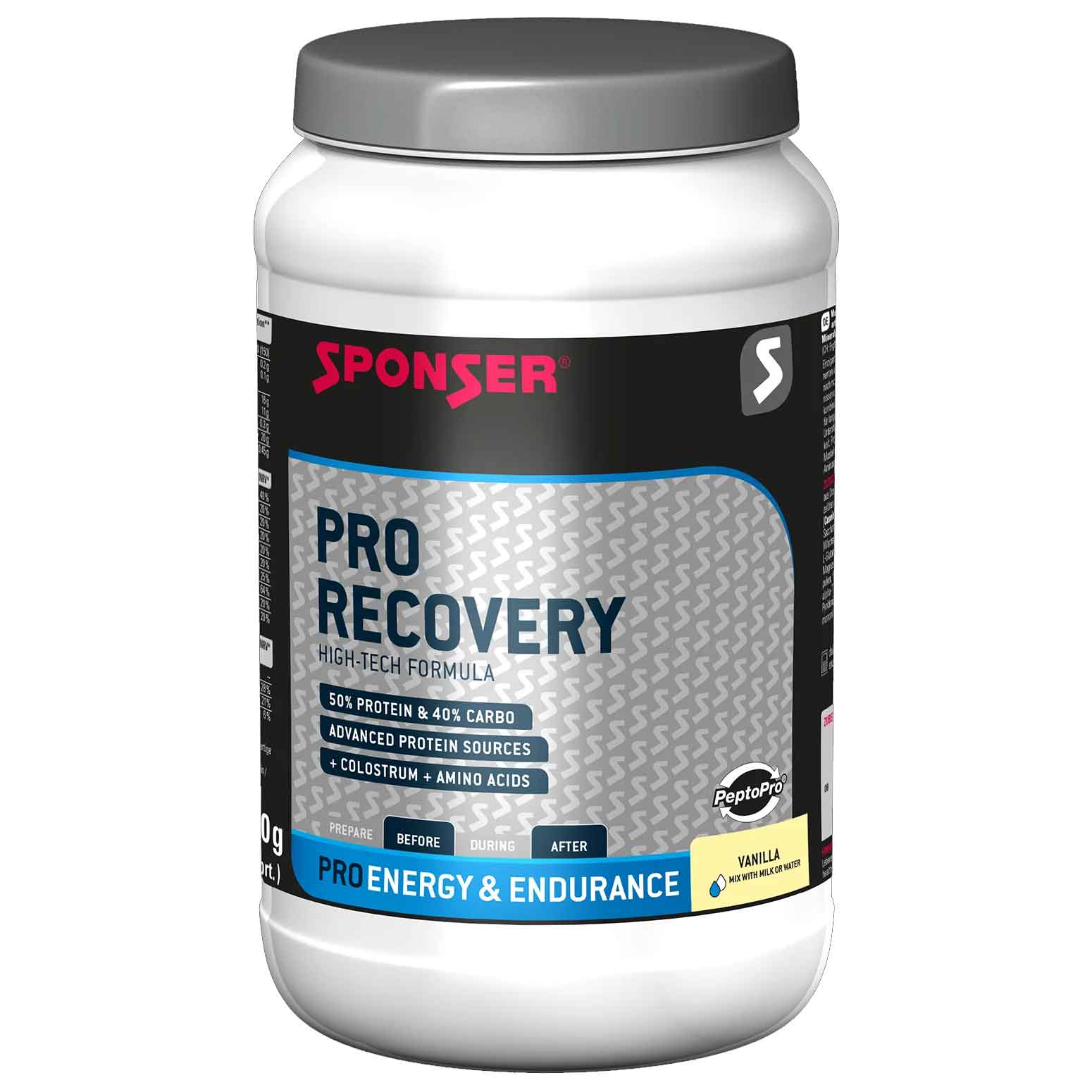 Productfoto van SPONSER PRO Recovery Vanille - Proteïne Koolhydraat Drinkpoeder - 900g