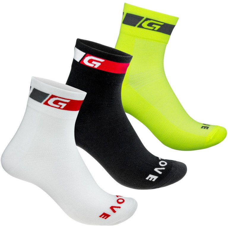 Picture of GripGrab Tricolore Regular Cut Socks 3PACK - Black/White/Fluo Yellow