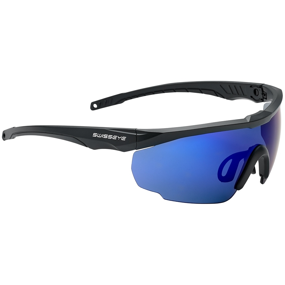 Produktbild von Swiss Eye Blackhawk Sports Brille - Dark Grey Matt - Smoke Blue Revo + Orange + Clear Incl. Headband Black 14641