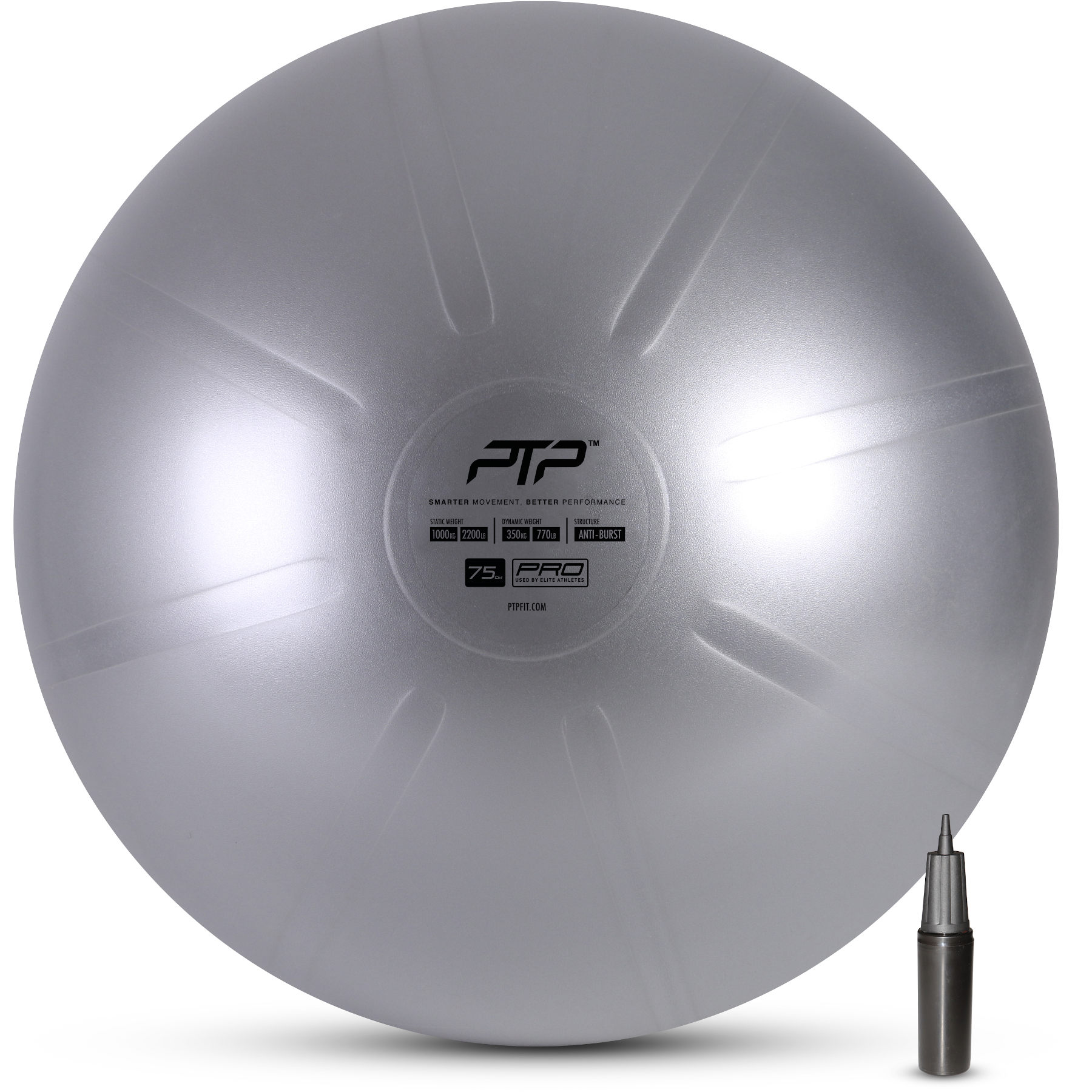 Productfoto van PTP Coreball 75cm Pilates Bal &amp; Luchtpomp - steel grey