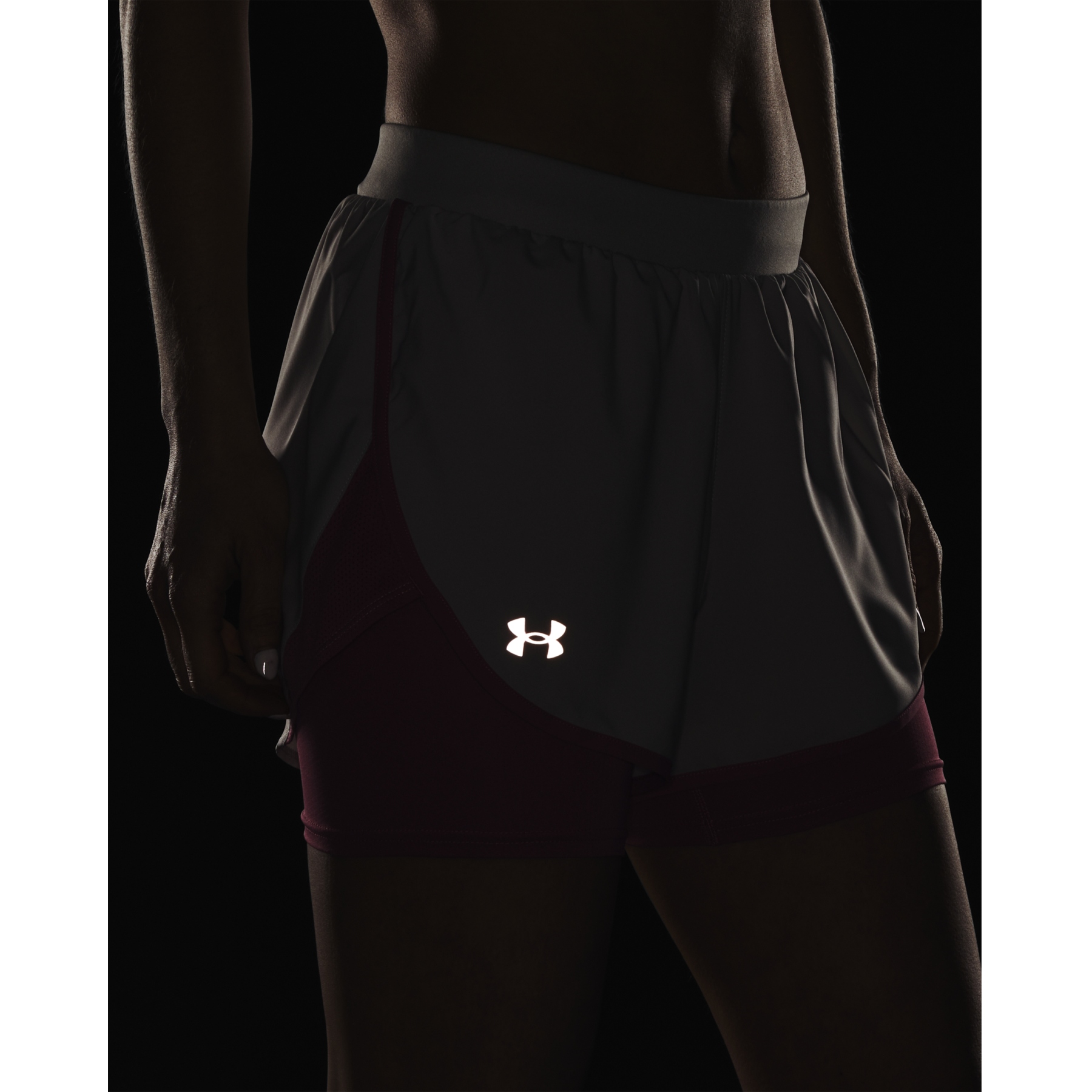 Under Armour UA Fly-By Elite 2-in-1-Shorts Damen - Ghost Gray/Pace  Pink/Reflective