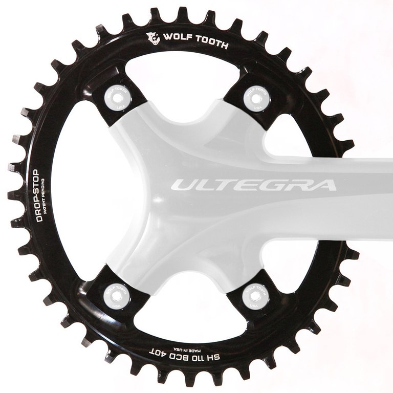 Wolf Tooth Elliptical - Single Chainring for Shimano 110 BCD Asymmetric  4-Bolt - Drop Stop - black