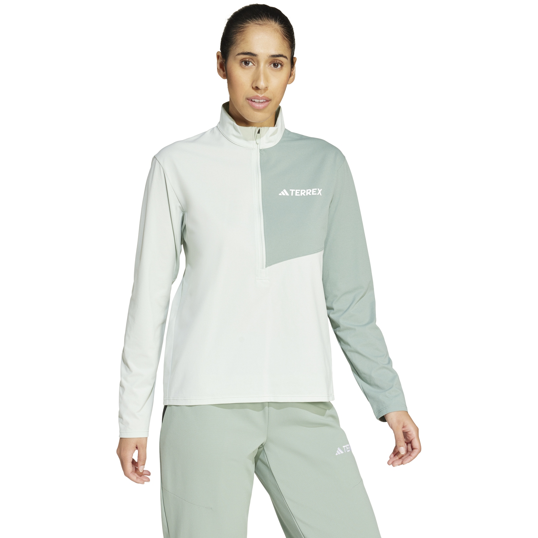 Picture of adidas TERREX Multi 1/2 Zip Fleece Shirt Women - linen green JE0362