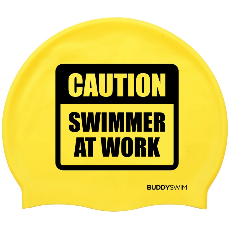 Produktbild von Buddyswim Silikon Badekappe - CAUTION SWIMMER AT WORK - yellow