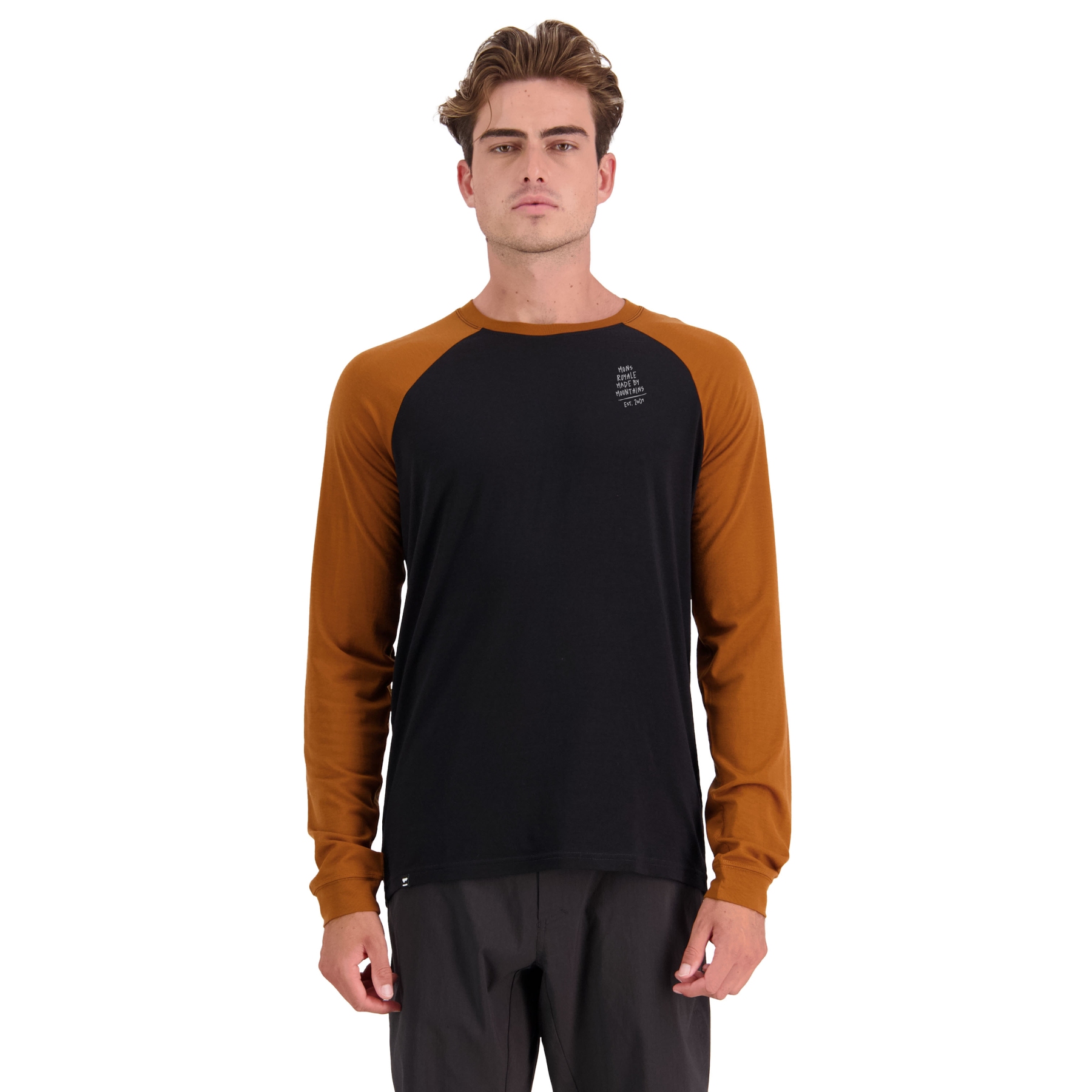 Productfoto van Mons Royale Icon Merino Air-Con Raglan Shirt met Lange Mouwen Heren - zwart / copper