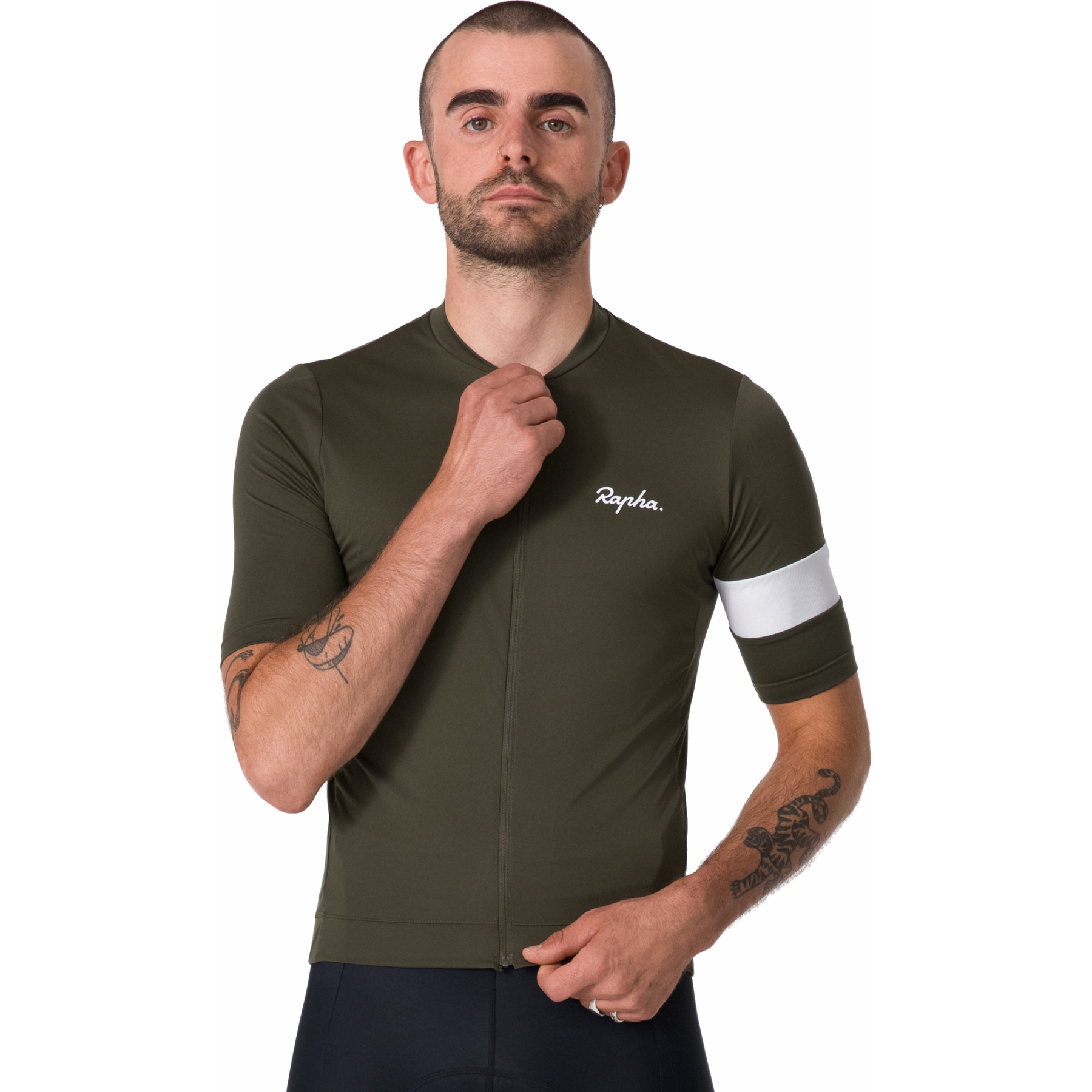 Rapha　メンズ CORE JERSEY　ダークグリーン/ホワイト(S) Rapha Men's Core Jersey – Bici