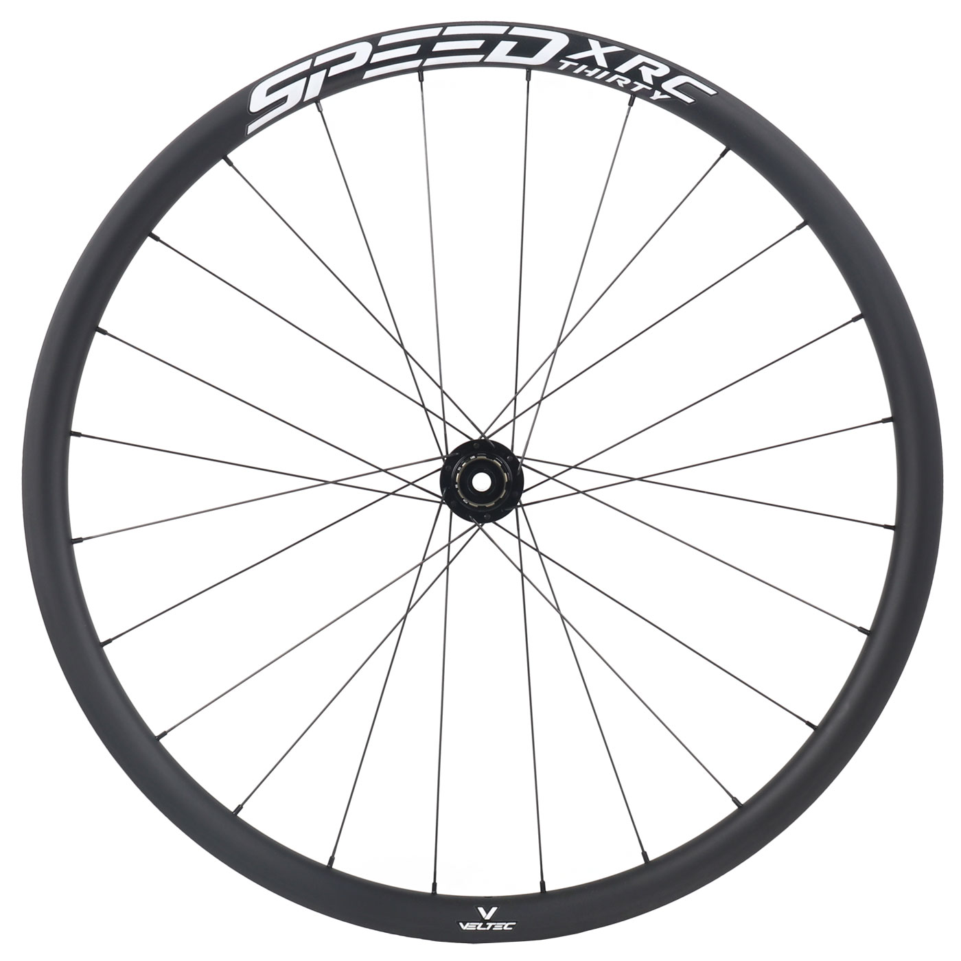 Productfoto van Veltec Speed XRC 30 Disc Carbon Rear Wheel | Clincher | 12x142mm - Shimano HG - black with white decals