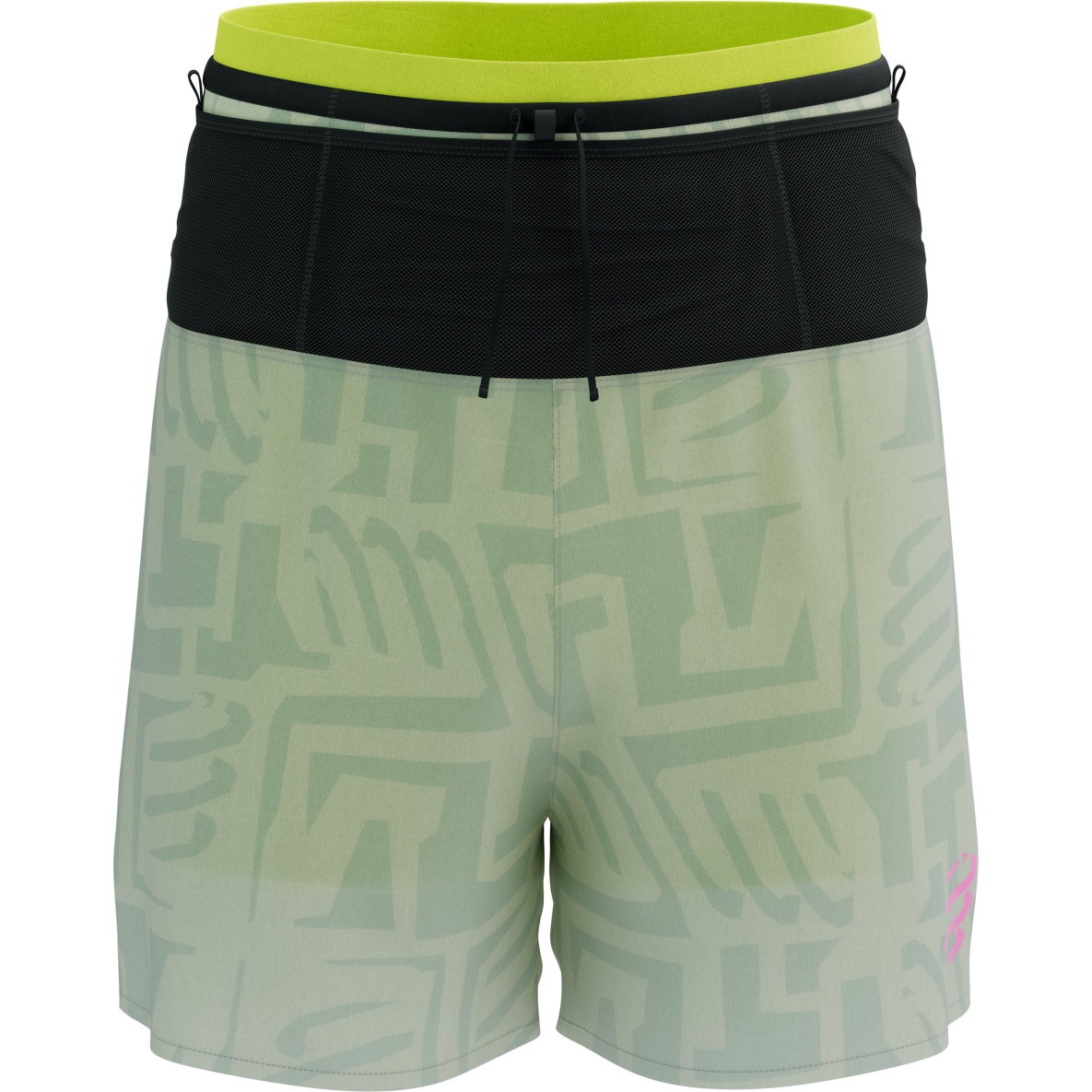 Picture of Compressport Trail Racing 2-in-1 Shorts Men - sugar swizzle/ice flow/safety yellow