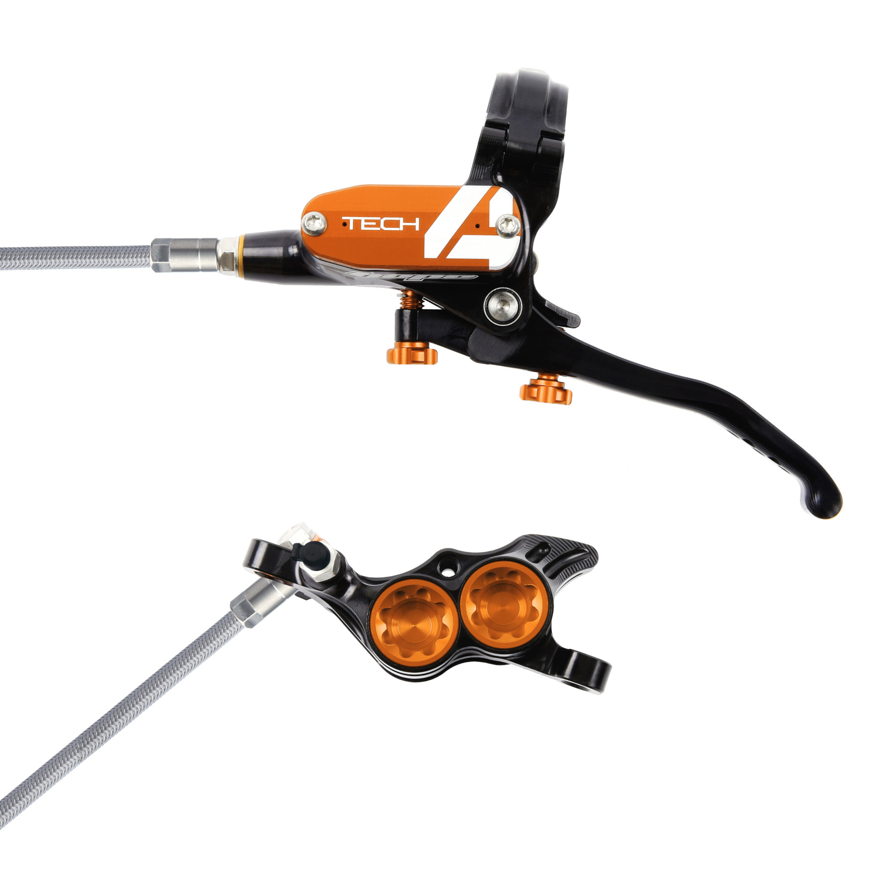 Productfoto van Hope Tech 4 E4 Disc Brake - Steel Braided - black/orange - Lever right