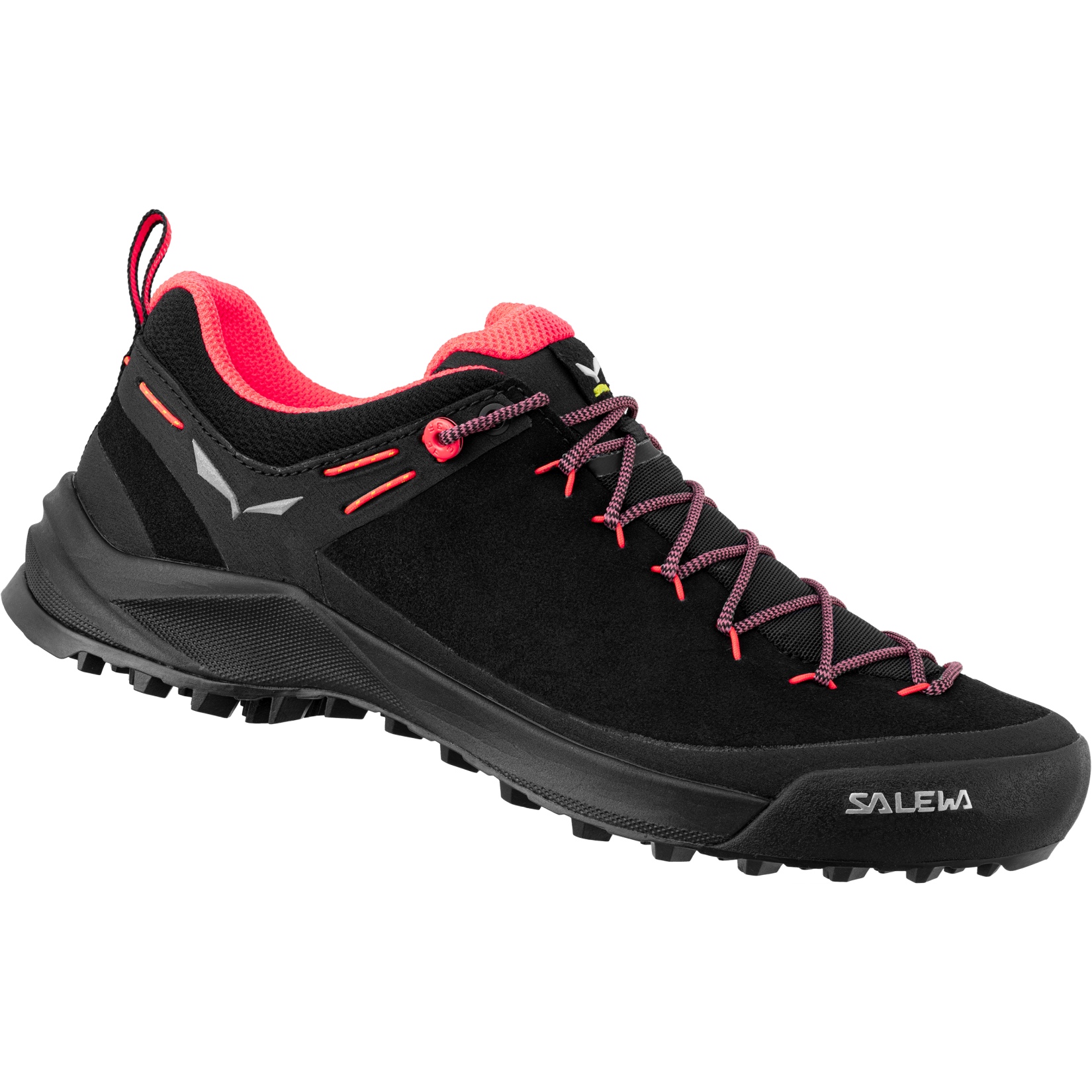 Image of Salewa Wildfire Leather Approach Shoes Women - black/fluo coral 0936
