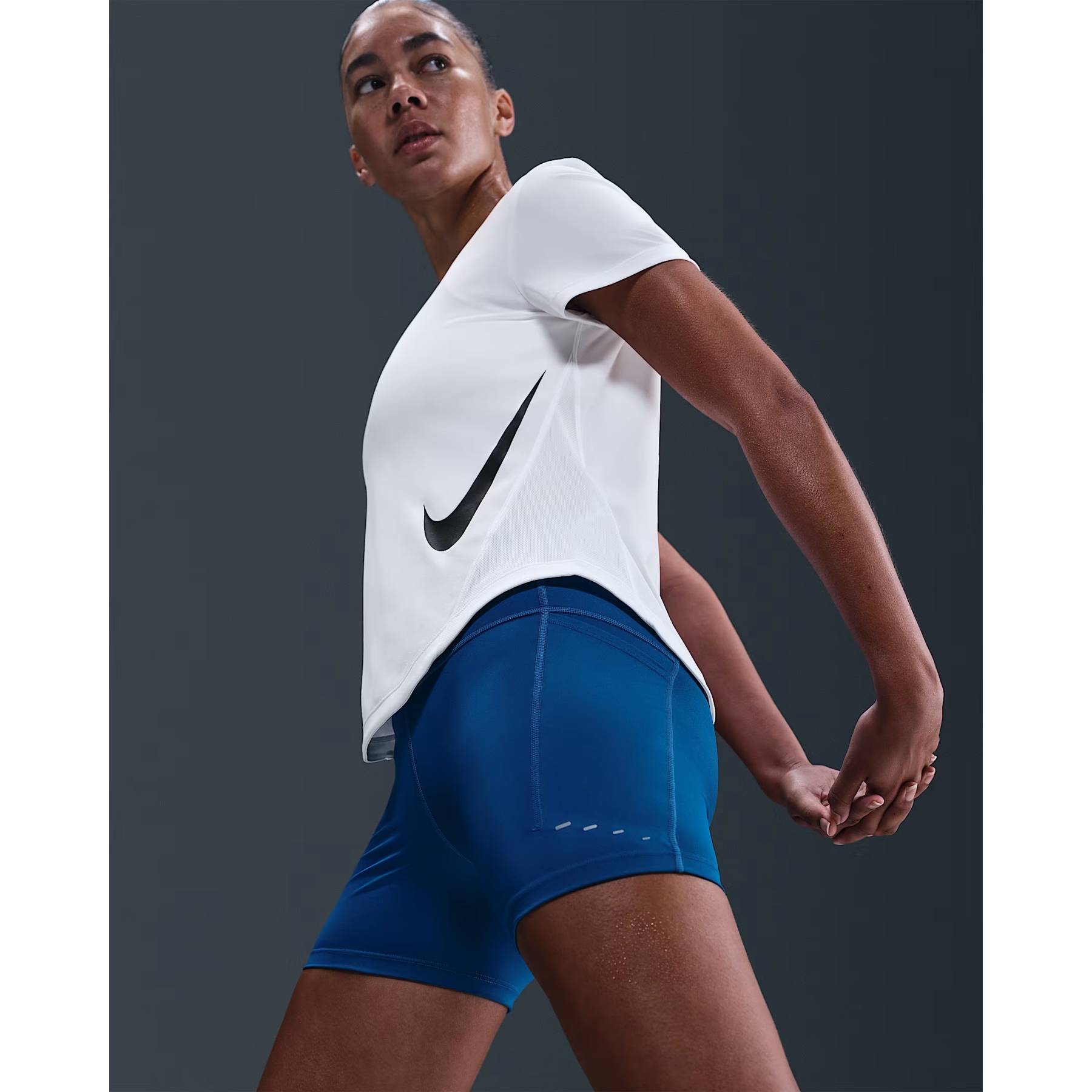 white nike tempo running shorts