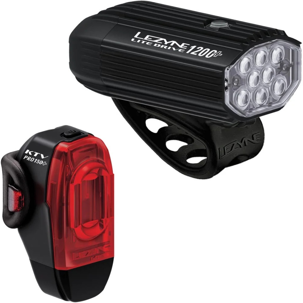 Комплект светильников Lezyne Lite Drive 1200+ | KTV Drive Pro+ - без СтВЗО - черный сатин / черный