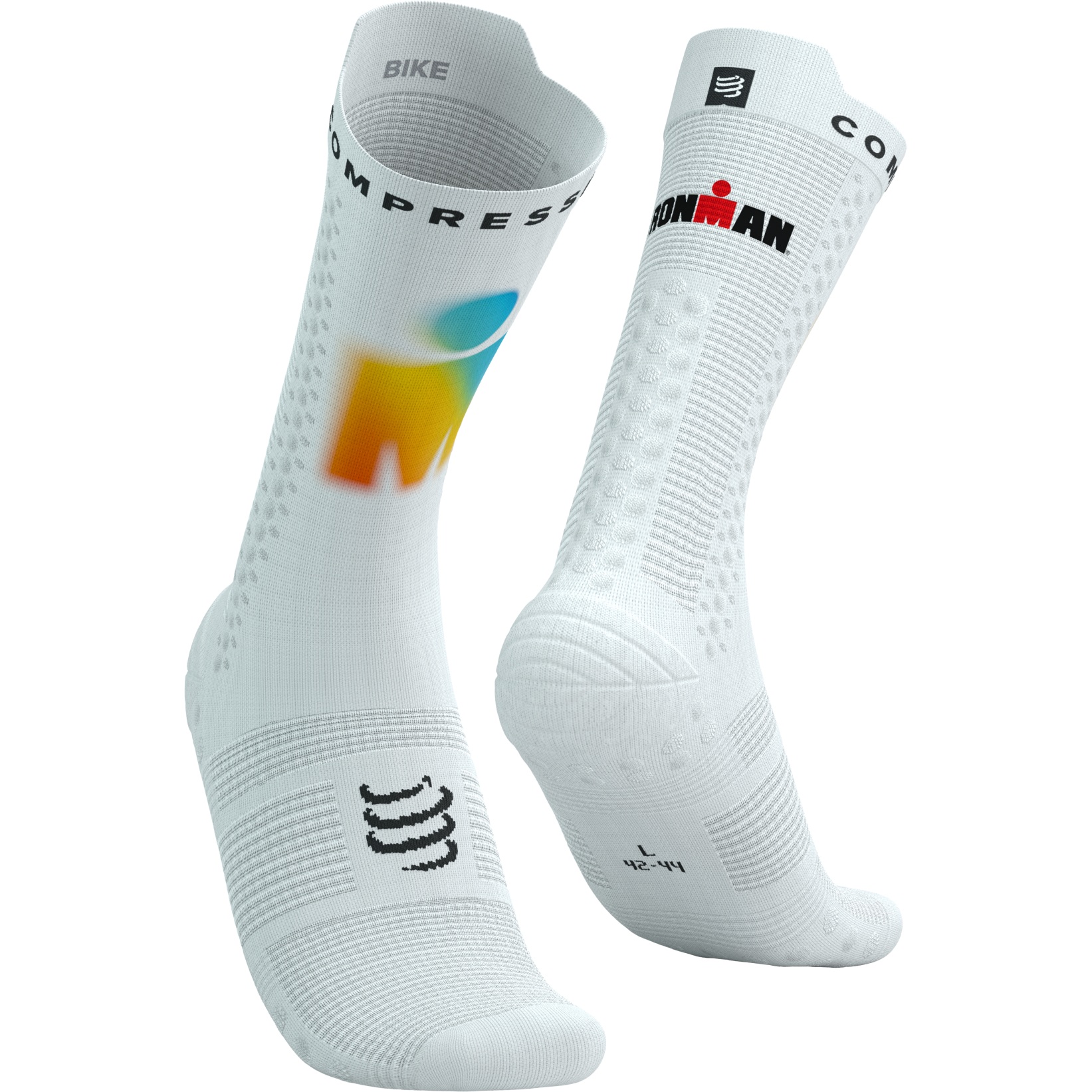 Kuva tuotteesta Compressport Pro Racing Kompressiosukat v4.0 Bike - Ironman 2025 - white/sunrise - L1
