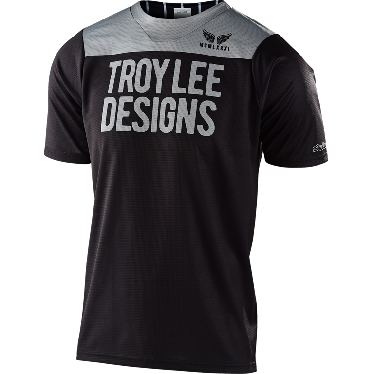 Foto van Troy Lee Designs Skyline Short Sleeve Jersey Youth - Pinstripe Block Black/Gray