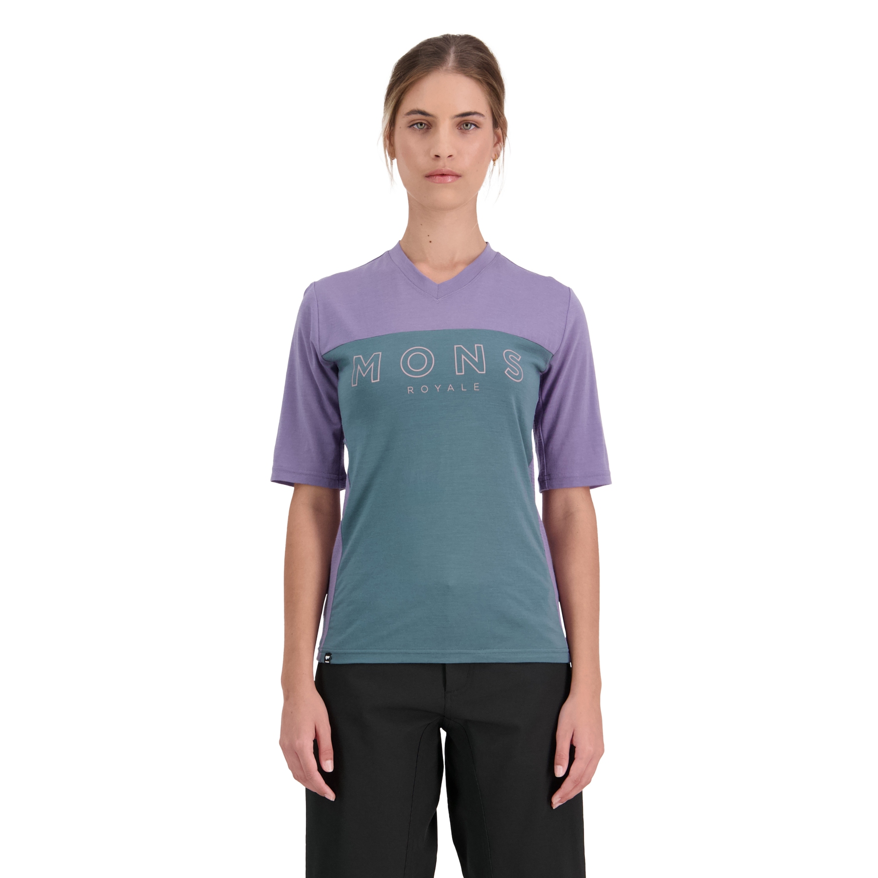 Image of Mons Royale Redwood Merino Air-Con V T-Shirt Women - thistle / burnt sage