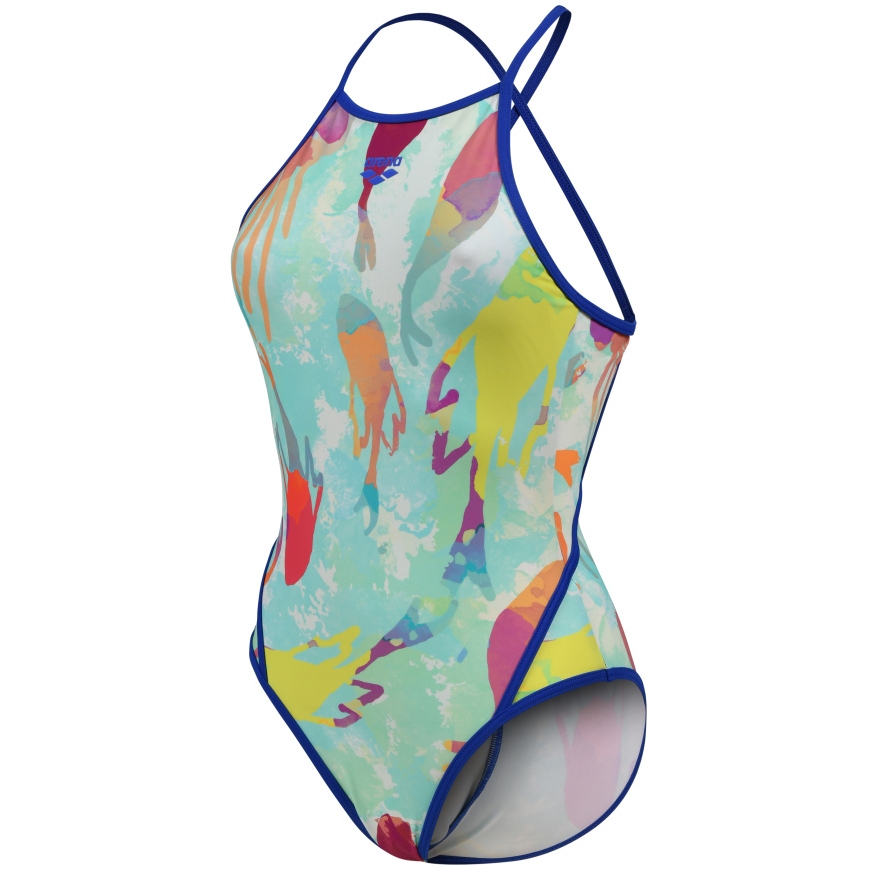Picture of arena Feel Women&#039;s Mermaid Fast Back Swimsuit - Royal/Soft Green Multi