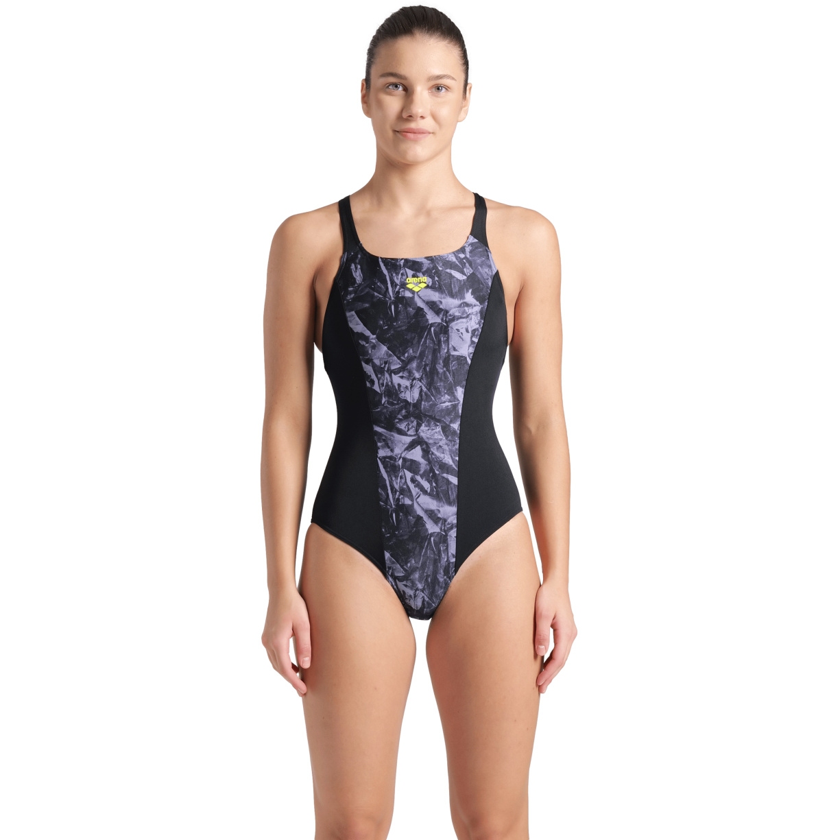 женский купальник arena Performance Crackle Swim Pro на спине - Черный/Black Multi