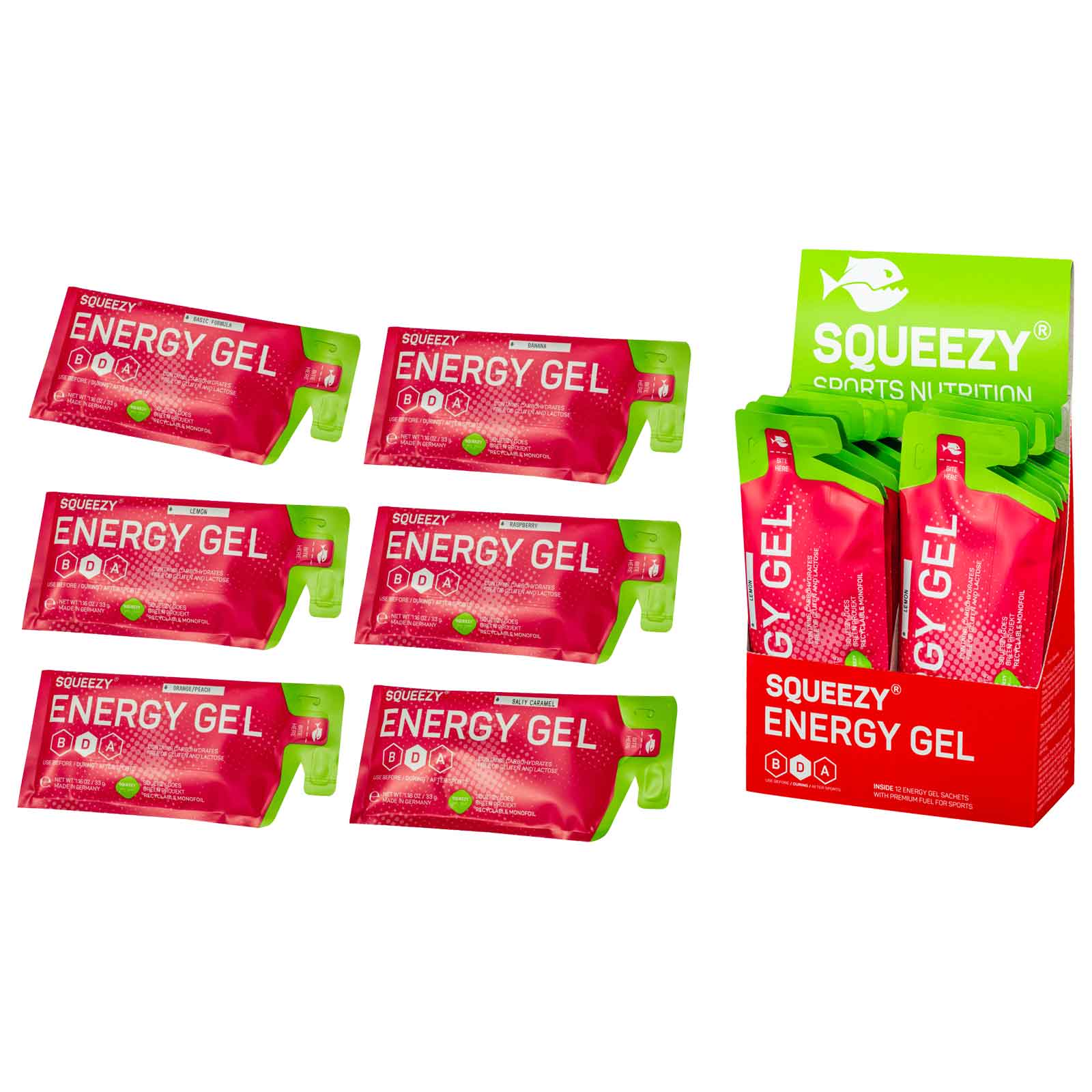 Produktbild von Squeezy Energy Gel mit Kohlenhydraten - 12x33g