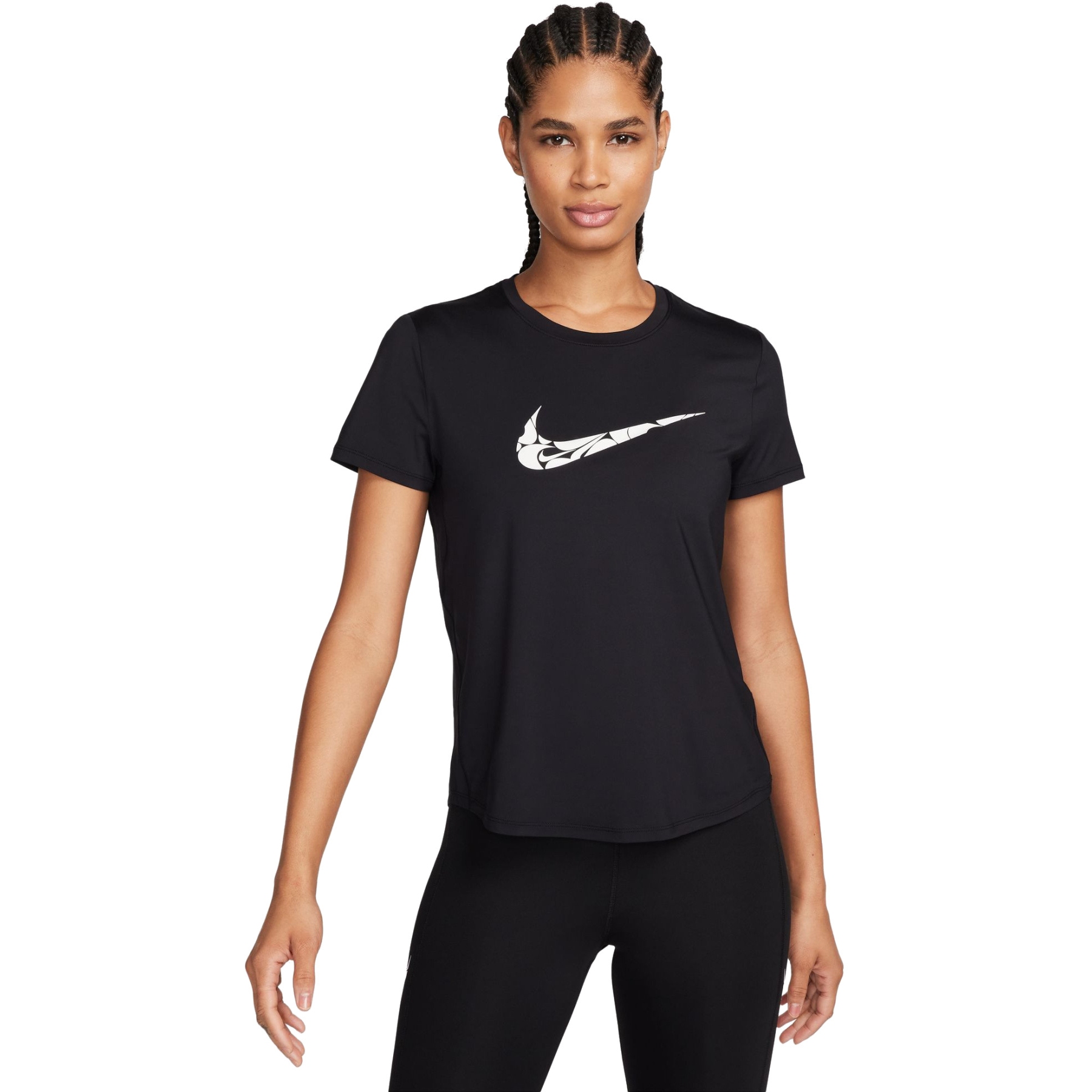 Produktbild von Nike One Swoosh Dri-FIT Kurzarm-Laufoberteil für Damen - schwarz FN2618-010