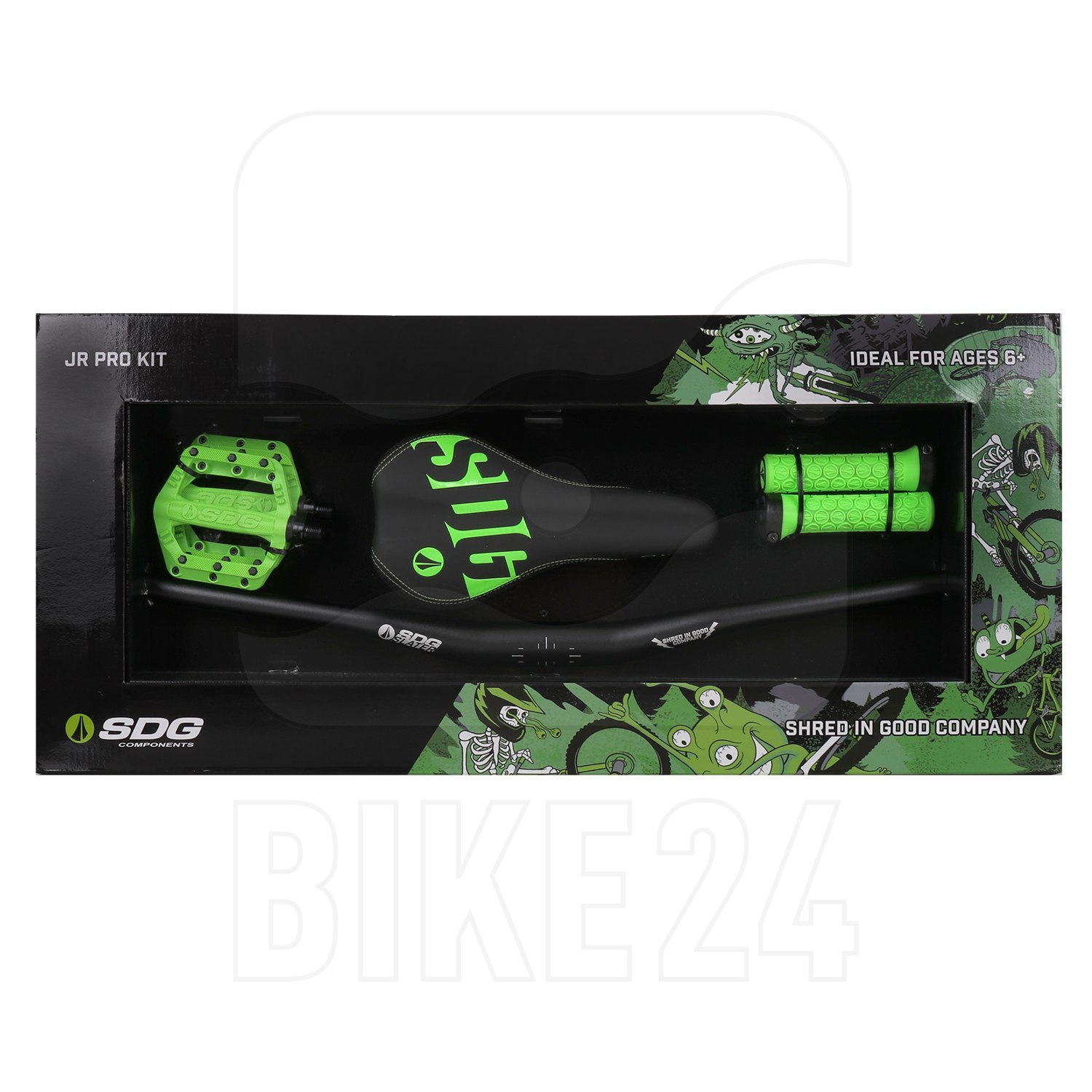 Picture of SDG Jr. Pro Kit - MTB Saddle, Handlebar, Grips &amp; Pedals for Kids - black/neon green
