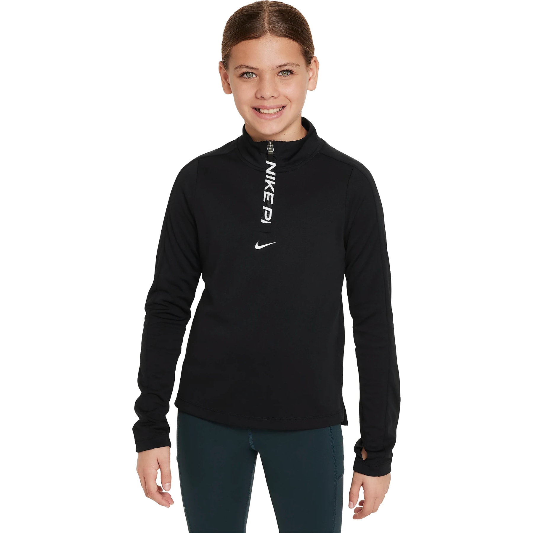 Picture of Nike Pro Dri-FIT Half Zip Longsleeve Shirt Kids - black/white FN9025-010