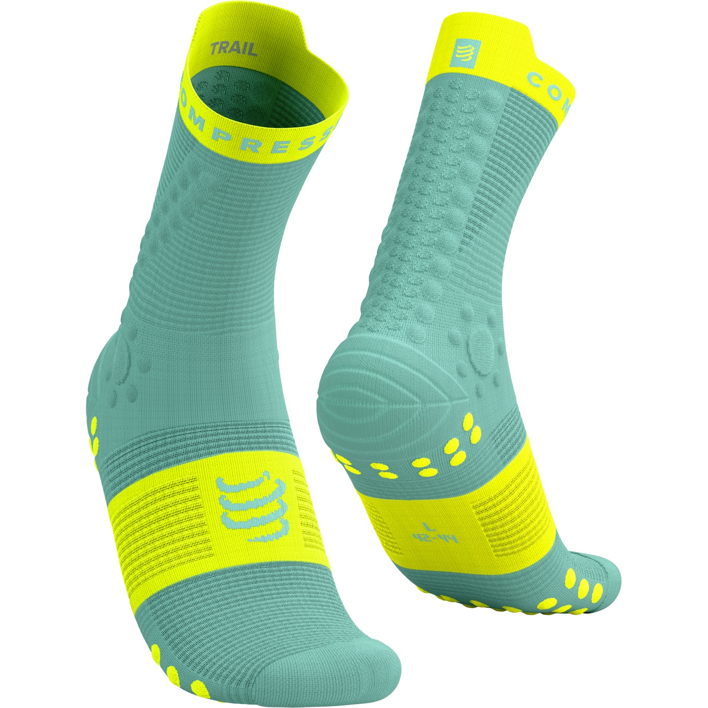 Picture of Compressport Pro Racing Compression Socks v4.0 Trail - eggshell blue/safety yellow