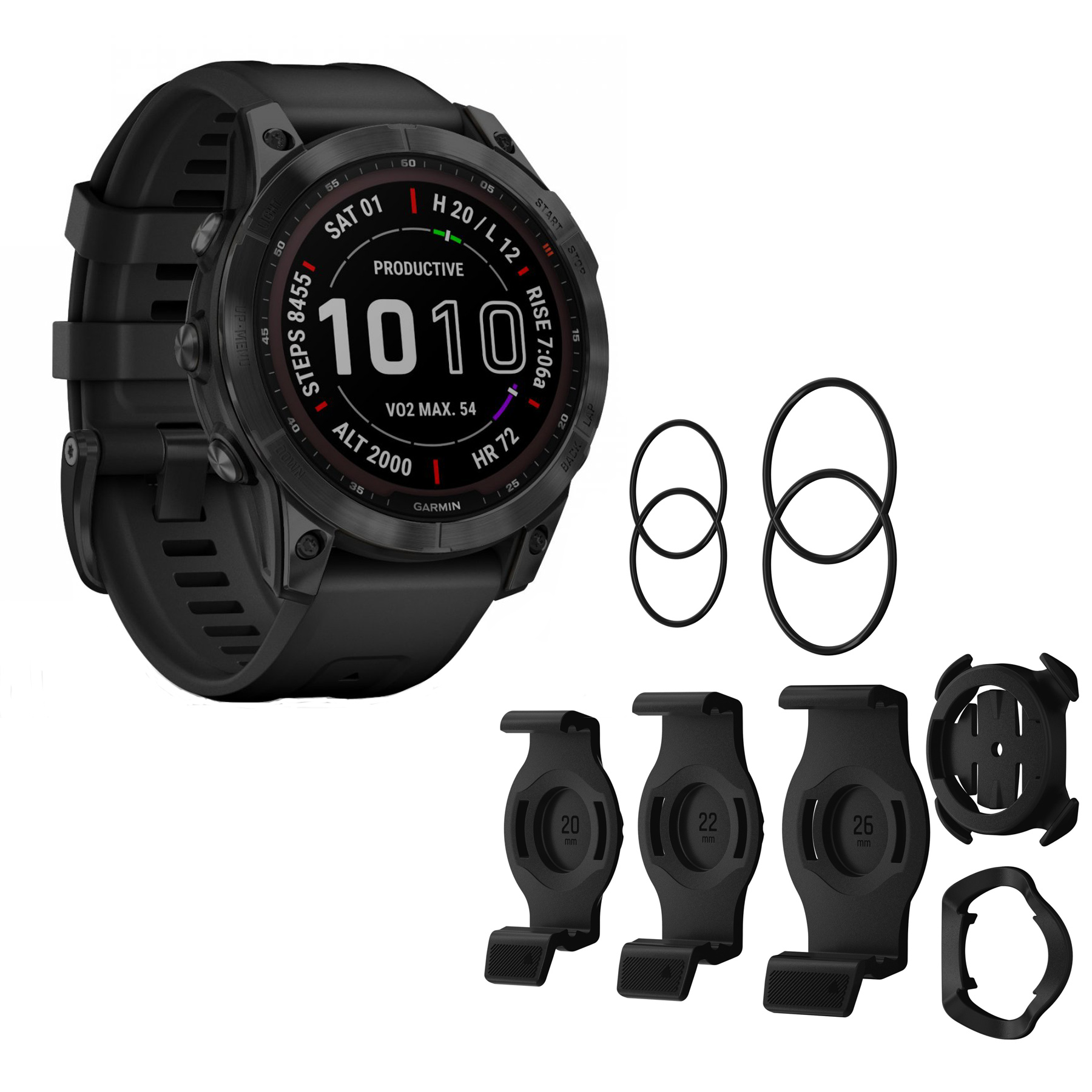 Produktbild von Garmin fenix 7 Sapphire Solar GPS Smartwatch &amp; QuickFit Fahrradhalterung - schwarz - DLC-Titan