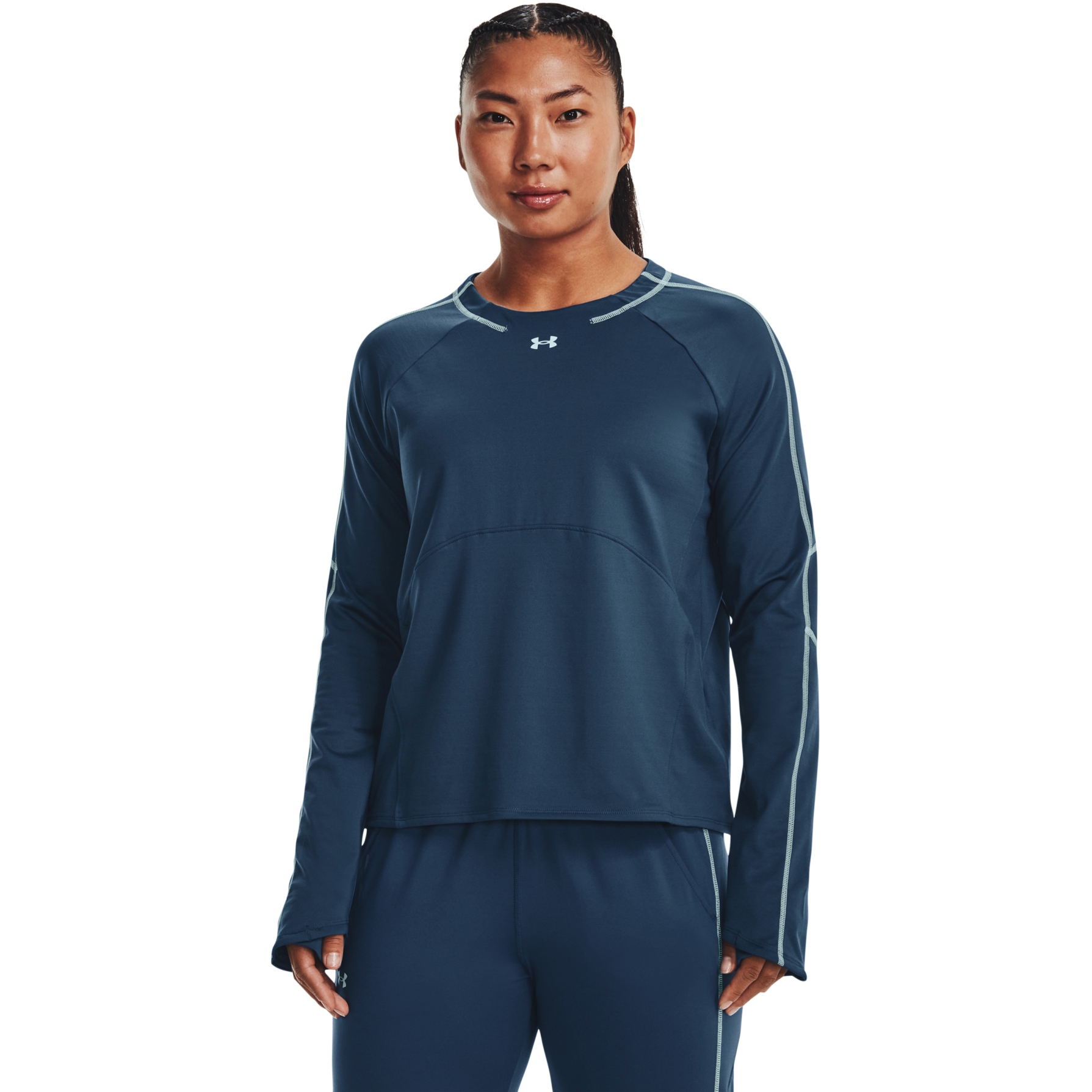 Picture of Under Armour Women&#039;s UA Train Cold Weather Crew Long Sleeve Shirt - Petrol Blue/Fuse Teal