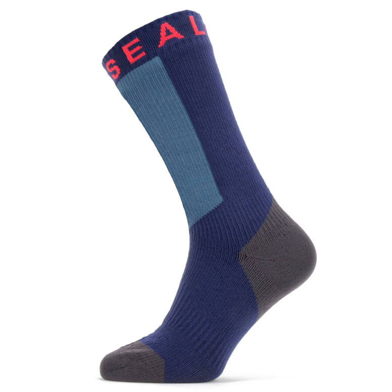 Produktbild von SealSkinz Wasserdichte, mittellange Socken für warmes Wetter mit Hydrostop - Navy Blue/Grey/Red