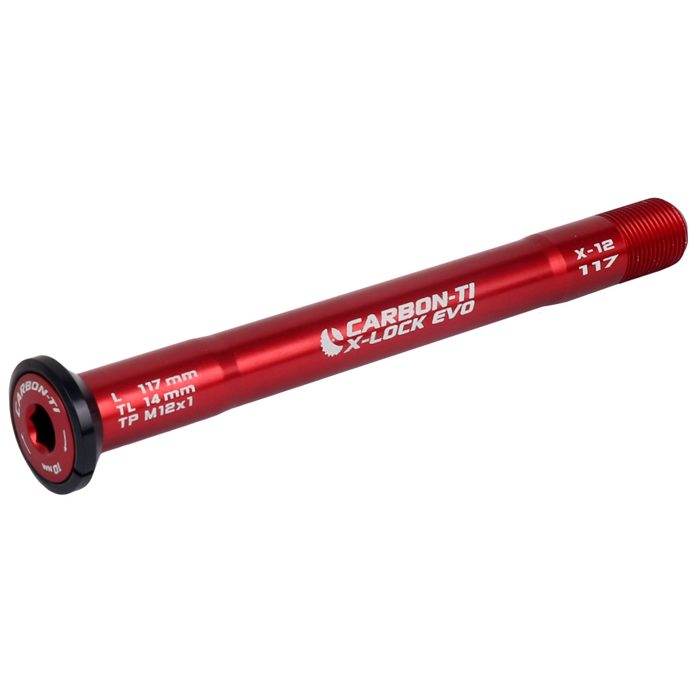 Productfoto van Carbon-Ti X-Lock EVO Thru Axle - 12x100mm - X-12 - M12x1.0mm - Length 117mm - red