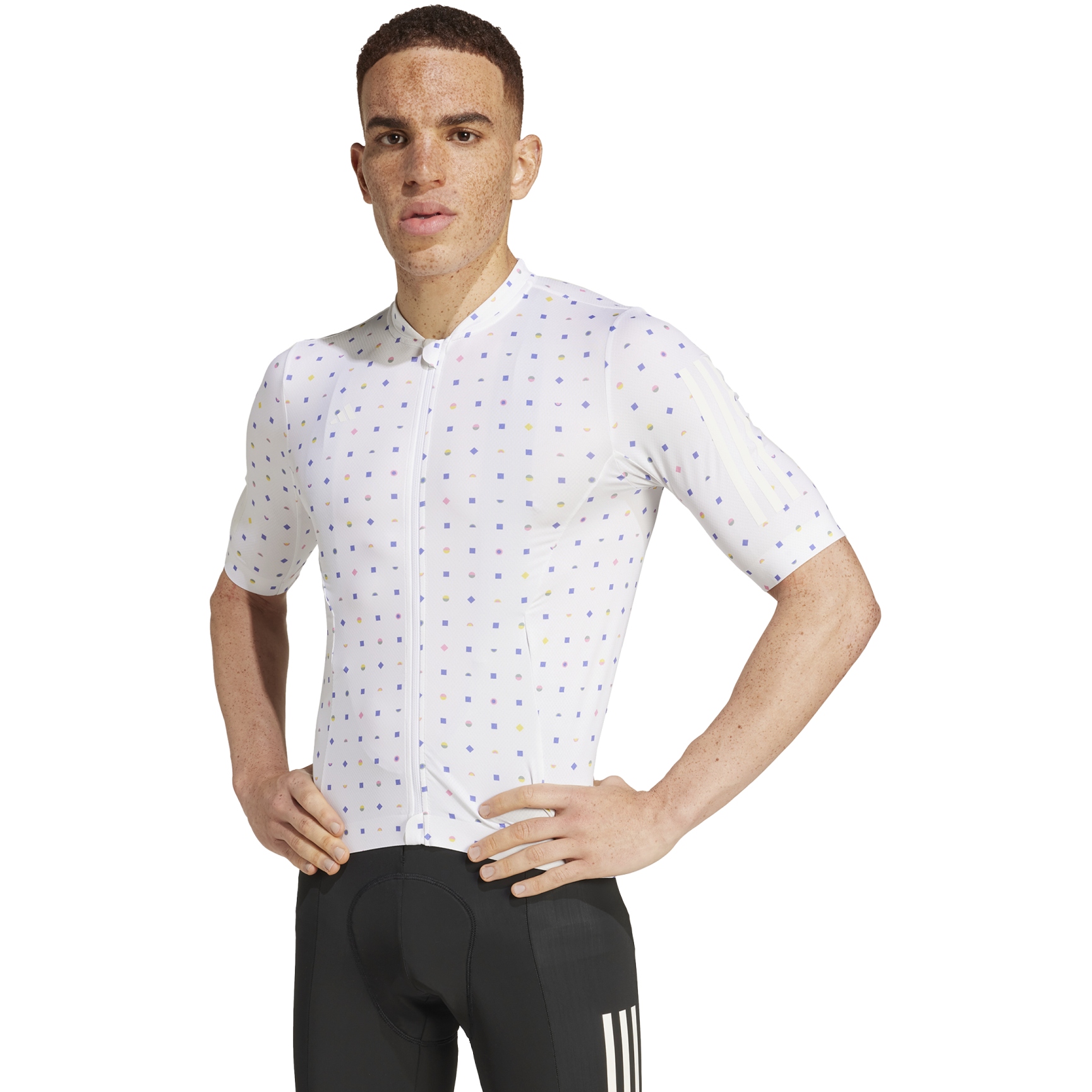 Picture of adidas Tempo 3-Stripes Sunshine Mosaic Cycling Jersey Men - white/cobalt blue/silver green JD9253