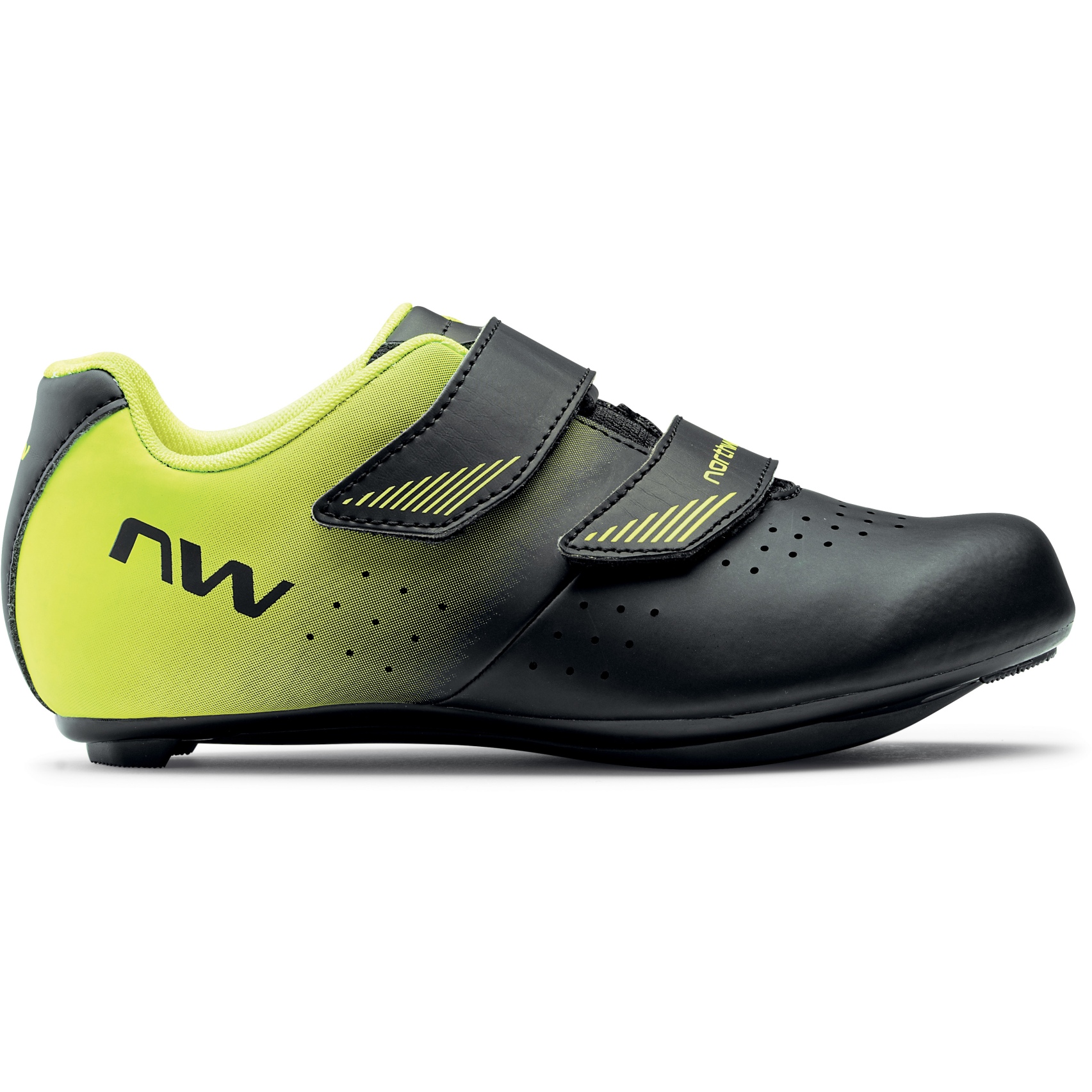 Productfoto van Northwave Core Kinder Racefietsschoenen - zwart/neon geel 04