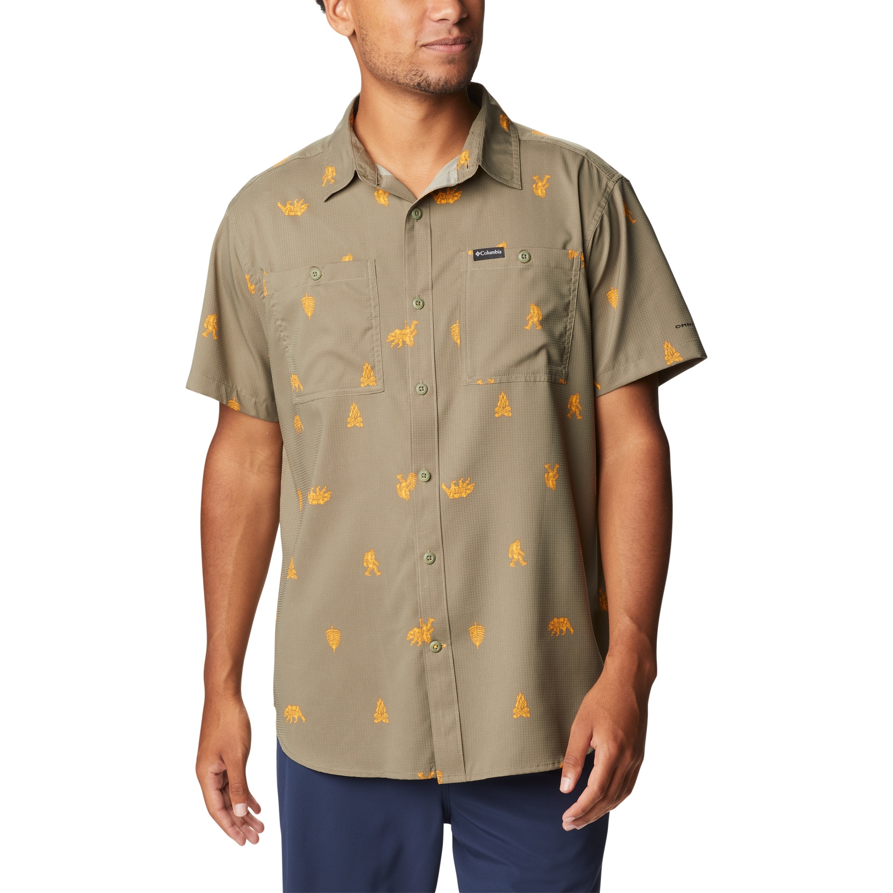 Image of Columbia Utilizer Printed Woven Short Sleeve Shirt - Stone Green Camp Social