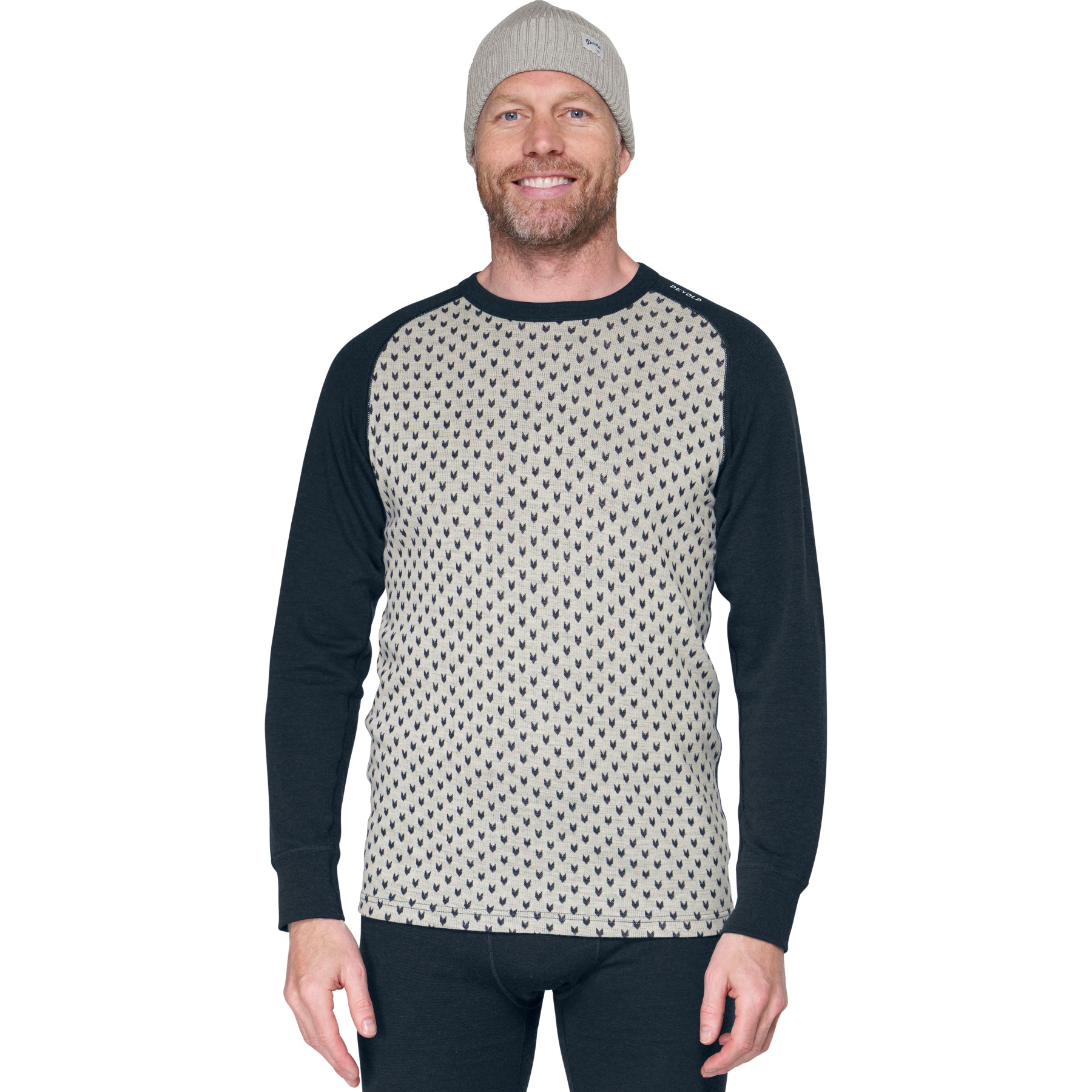 Мужская рубашка с длинным рукавом Devold Signature Merino 230 - 010B Необработанный белый/Чернильный