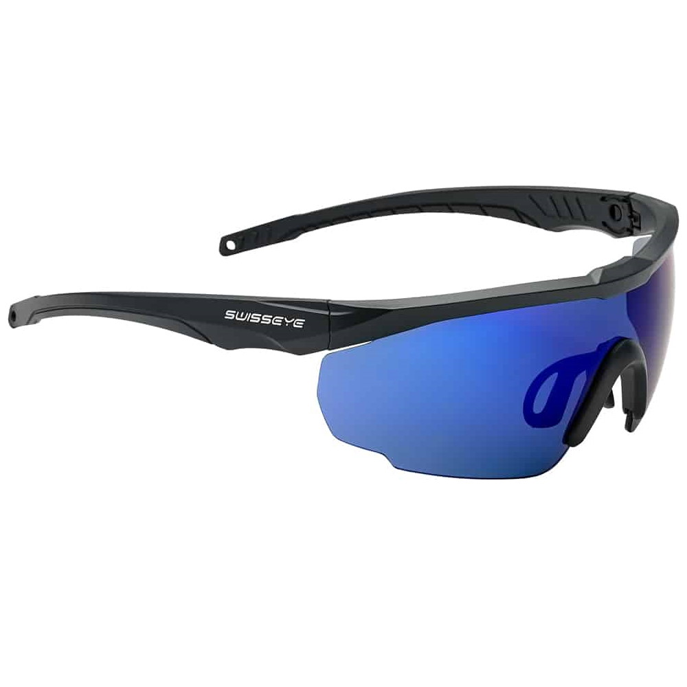 Picture of Swiss Eye Blackhawk Sports Glasses 14641 - Dark Grey Matt - Smoke Blue Revo + Orange + Clear Incl. Headband Black