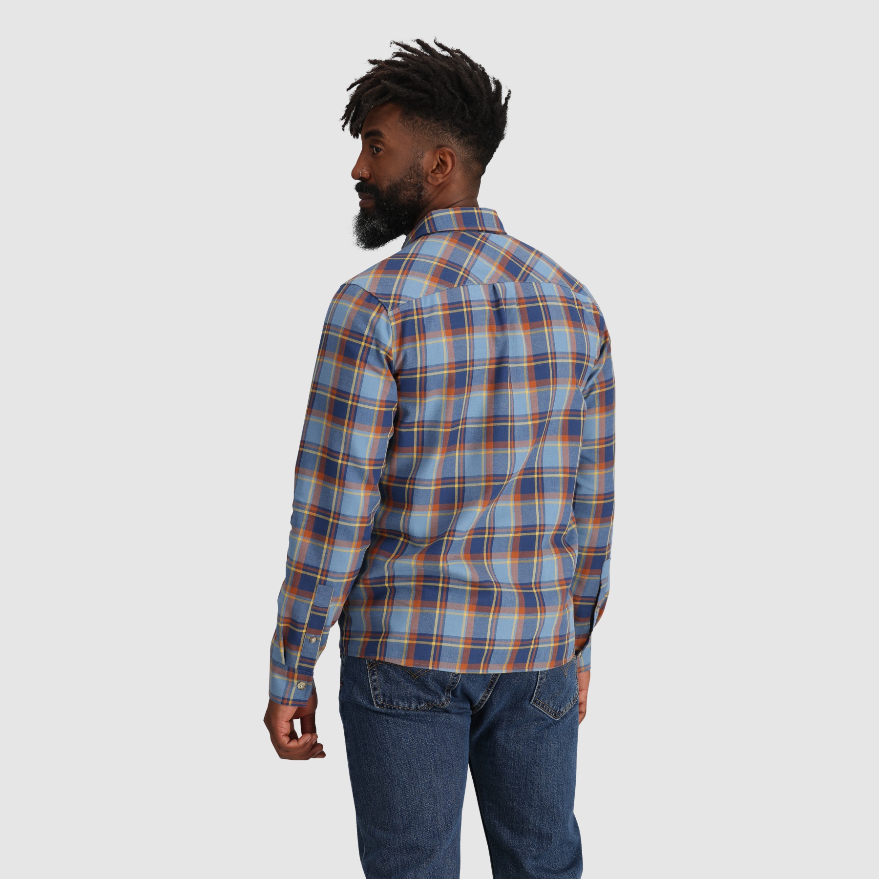 Moon - Chemise en flanelle de coton et cachemire à carreaux bleu et blanc pour homme