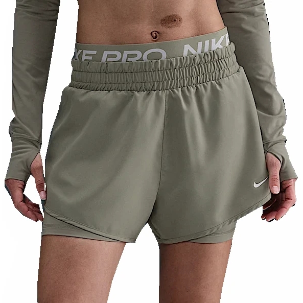 Productfoto van Nike Pro Dri-FIT 2-in-1 Shorts Dames - light army/cargo khaki/white HJ1204-320