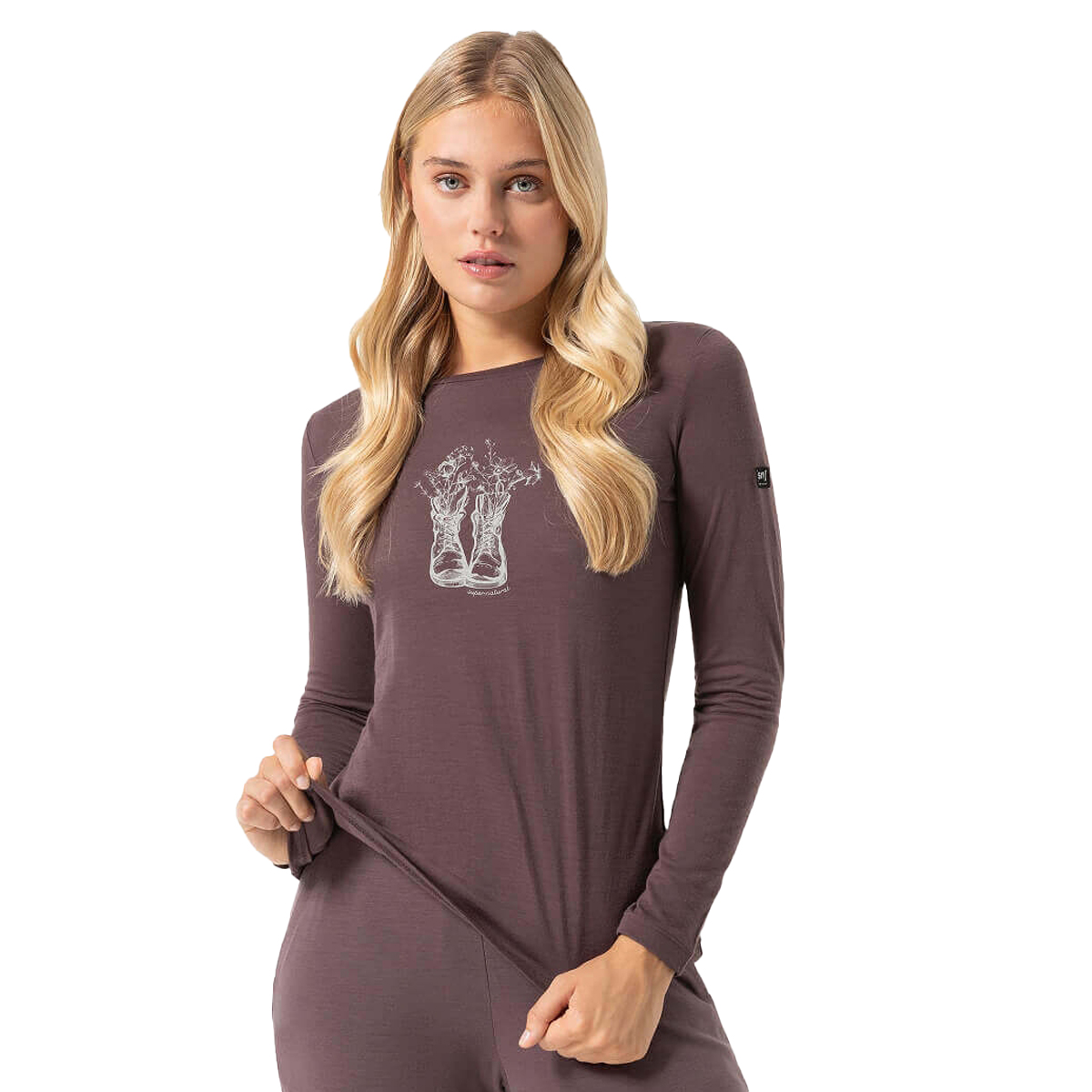 Produktbild von SUPER.NATURAL Flower Boots Langarmshirt Damen - Raisin/Feather Grey
