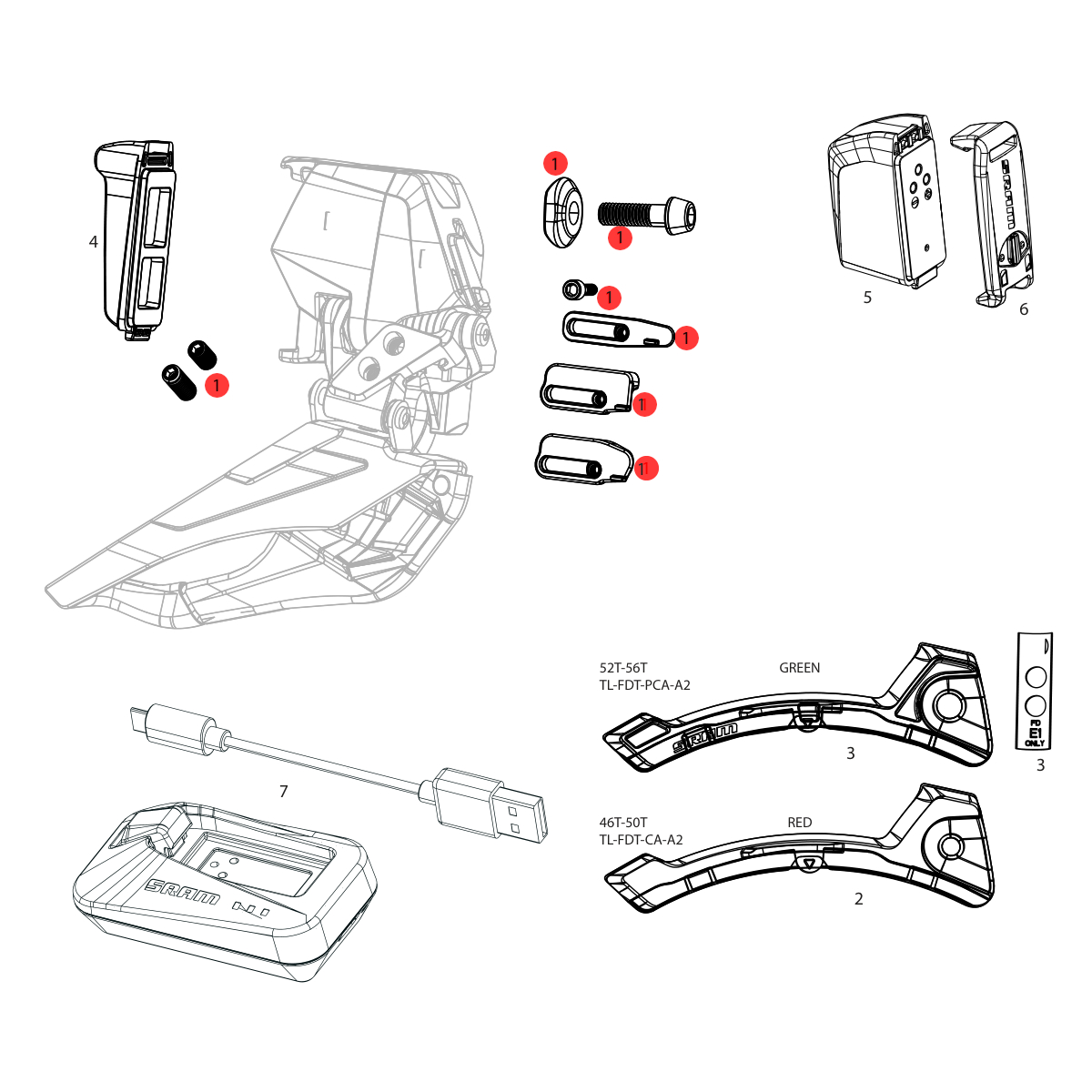 Image of SRAM Spare Parts Kit for RED AXS (E1) Front Derailleur - 11.7618.007.003