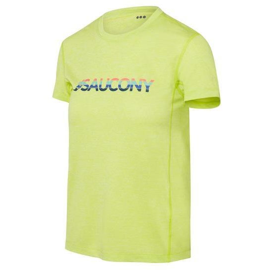 Produktbild von Saucony Stopwatch Damen Graphic Kurzarm-Shirt - acid lime heather
