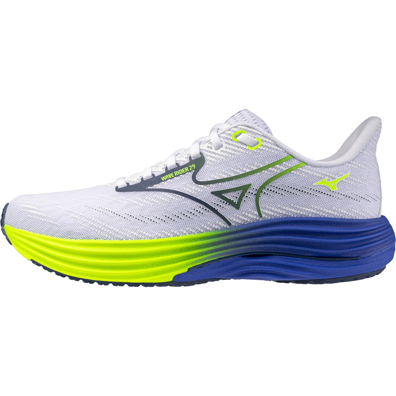 NEW MIZUNO men\'s wave rider 29 running shoe in estate blue/white/lightning yello Mizuno Wave Rider 29 Mens Wide Running Shoes – Active Feet main image 4