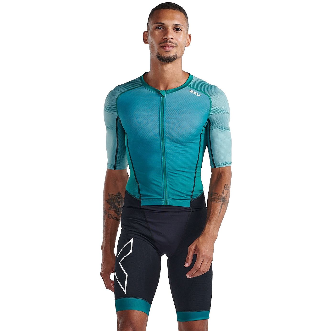 Produktbild von 2XU Light Speed Sleeved Trisuit Herren - forest green/raft